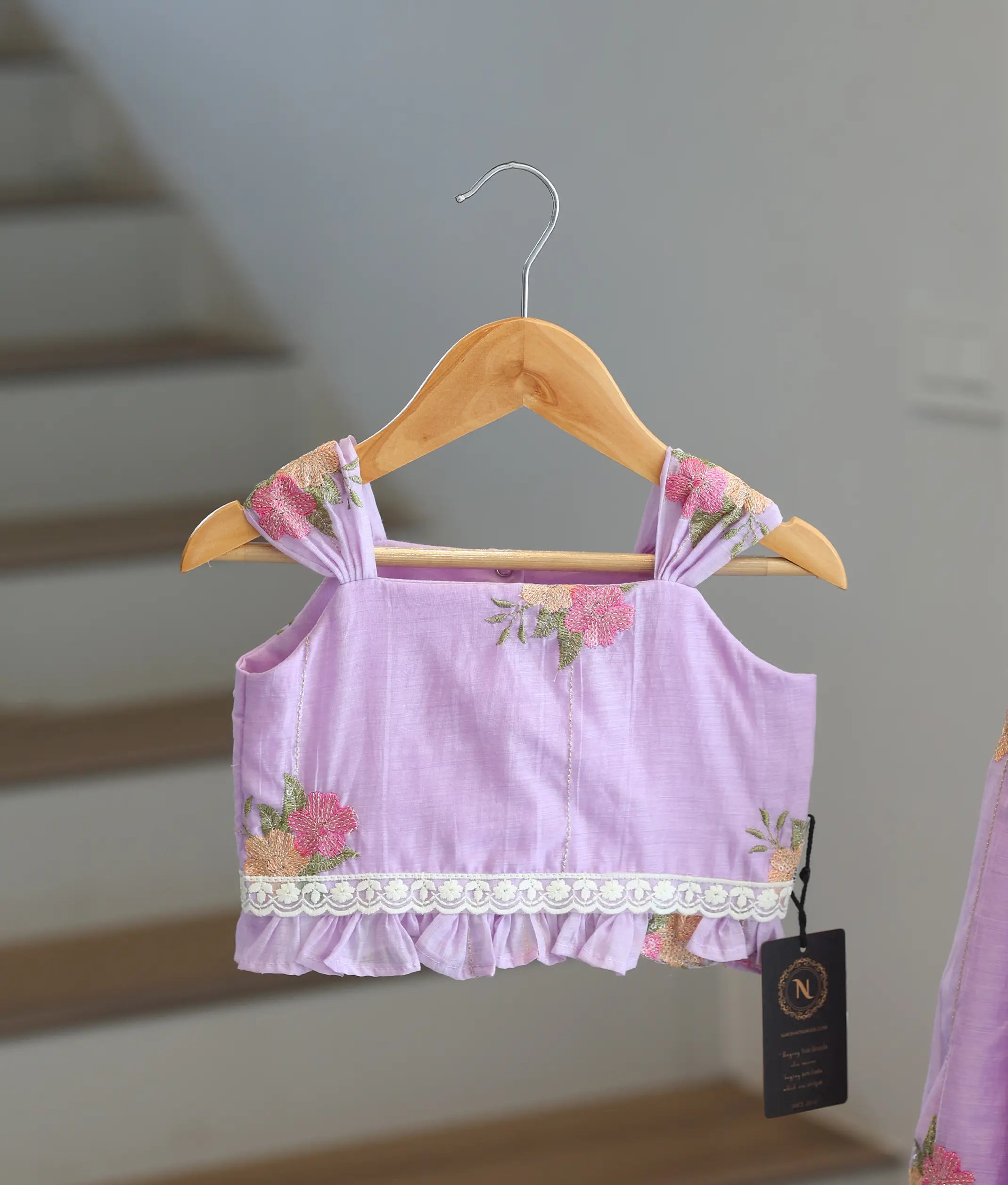Pastel Lavender Mul Chanderi Embroidered Skirt and Top for Baby Girl [6466]