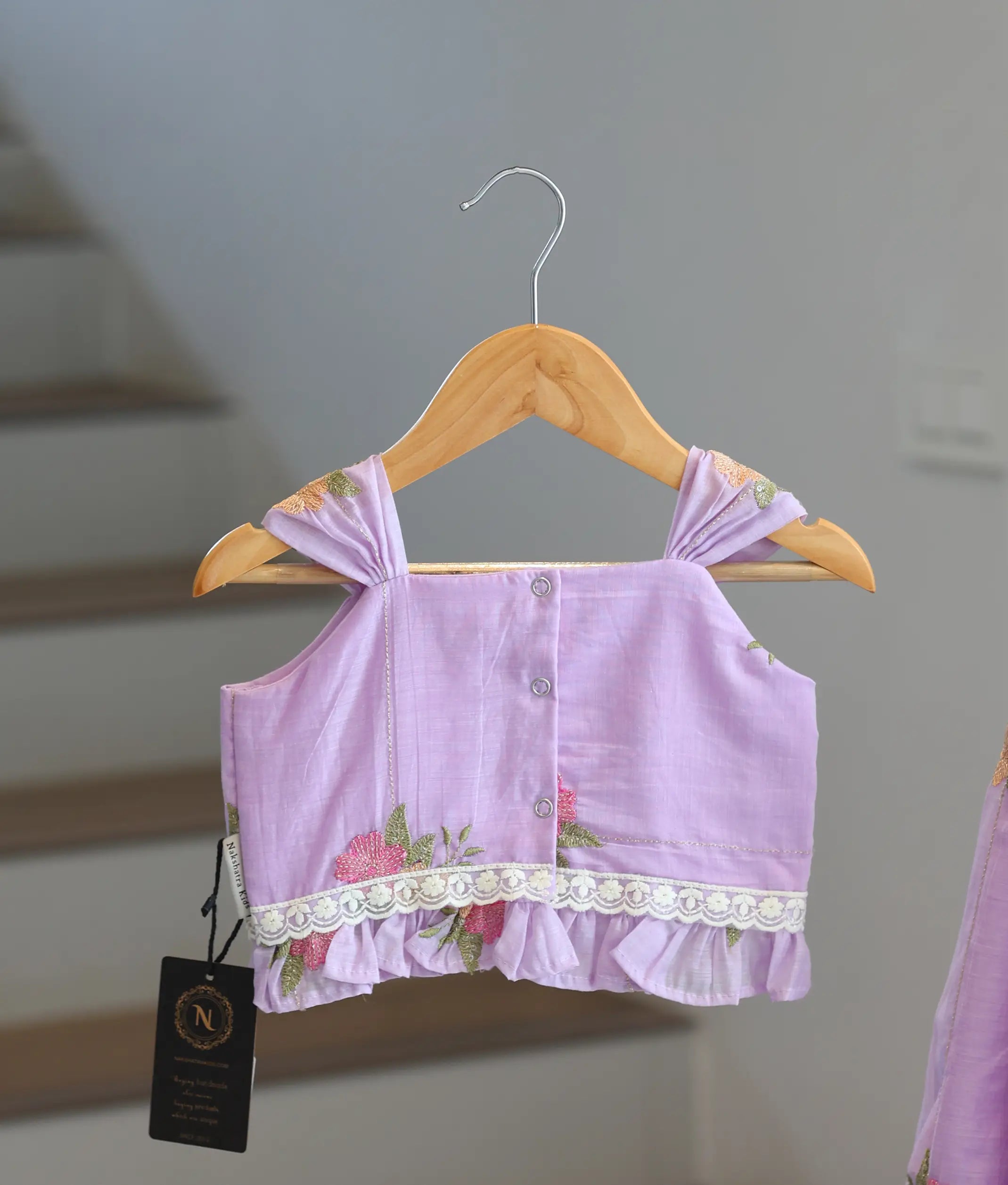 Pastel Lavender Mul Chanderi Embroidered Skirt and Top for Baby Girl [6466]