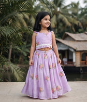 Pastel Lavender Mul Chanderi Embroidered Skirt and Top for Baby Girl [6466]