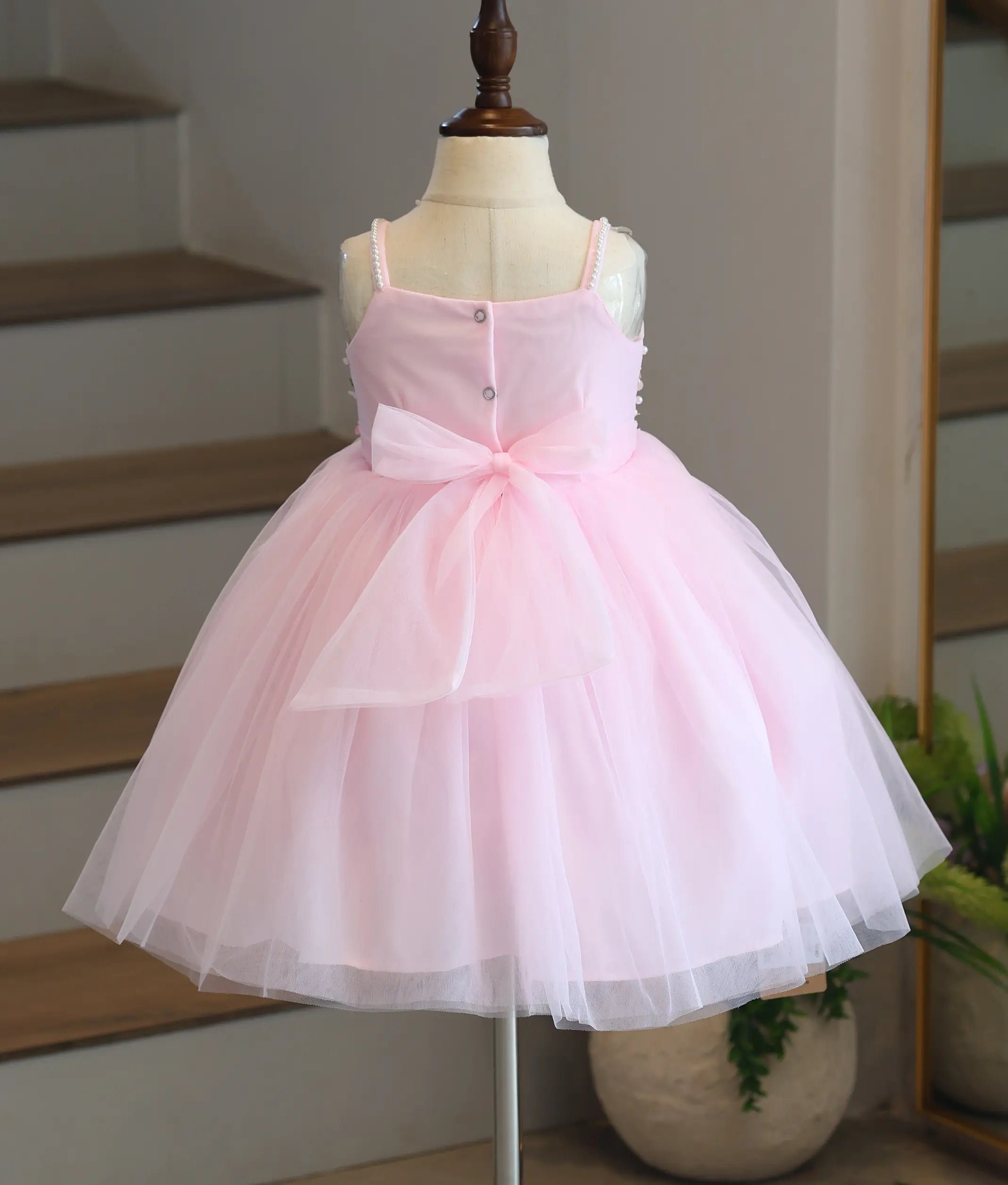 Baby Pink Tulle Net Handwork Birthday Frock for Baby Girl [6467]