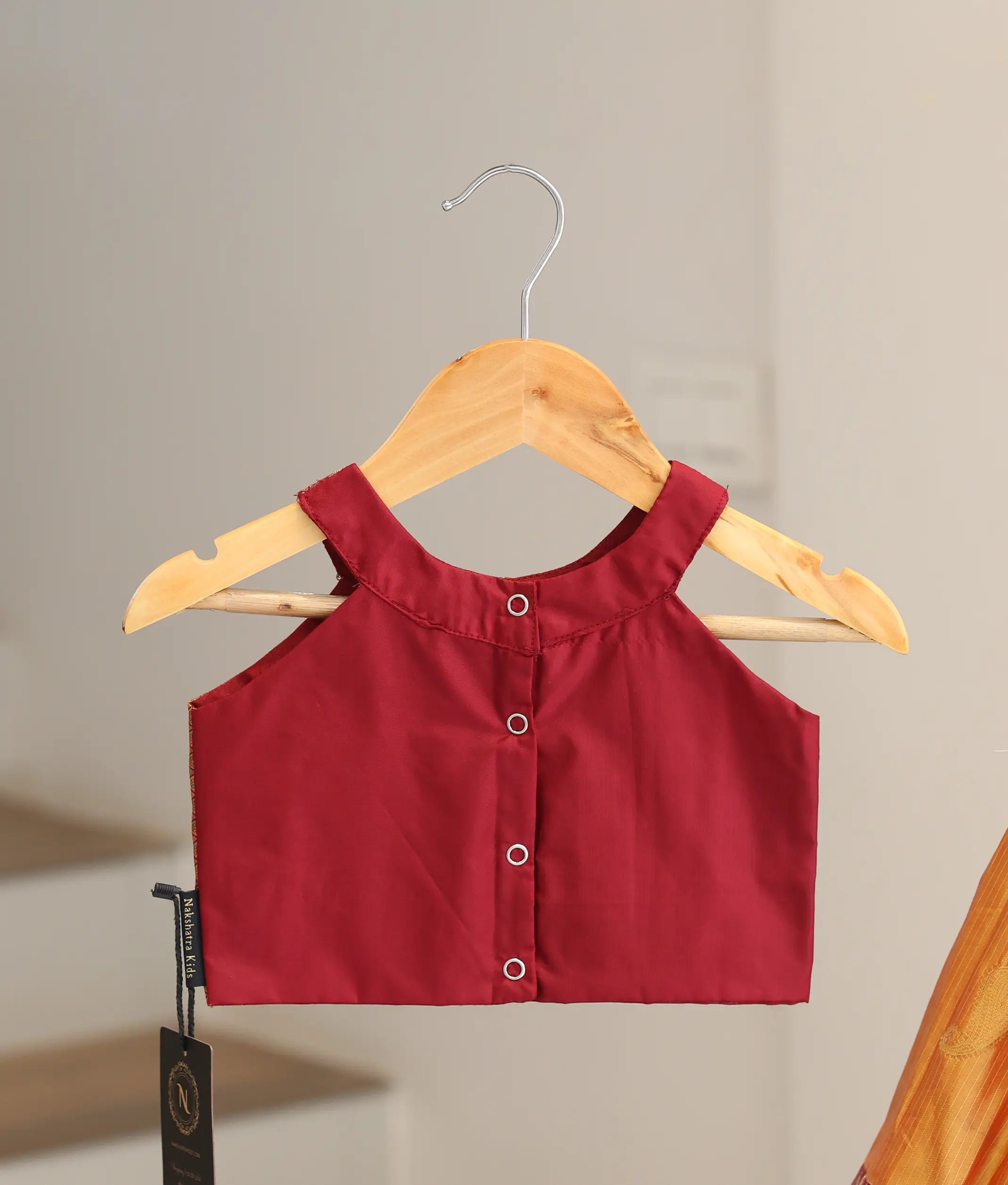 Orange and Maroon Kanchipuram Silk Skirt And Top for Baby Girl [6473]