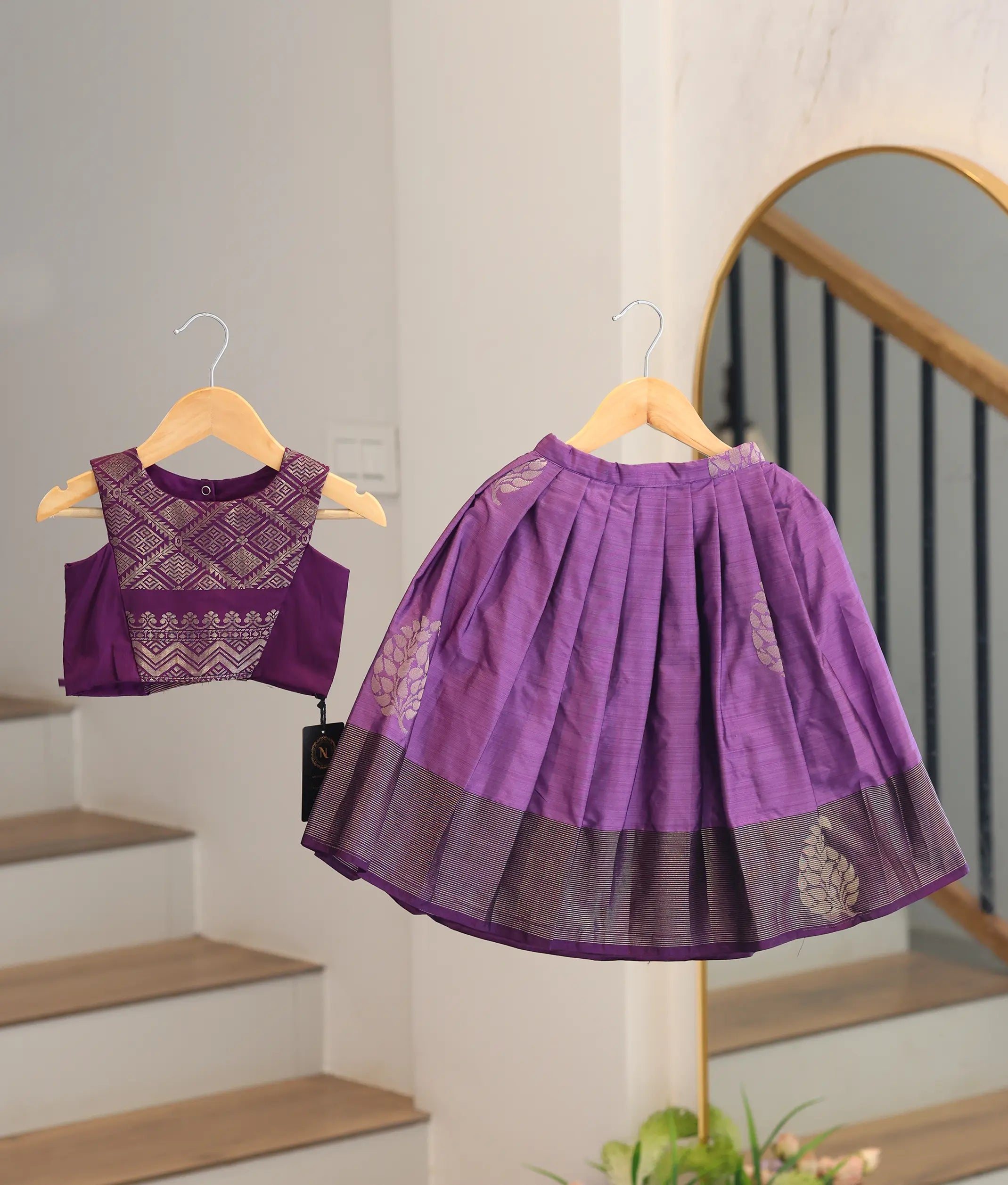 Purple Kanchipuram Silk Skirt and Top for Baby Girl [6482]