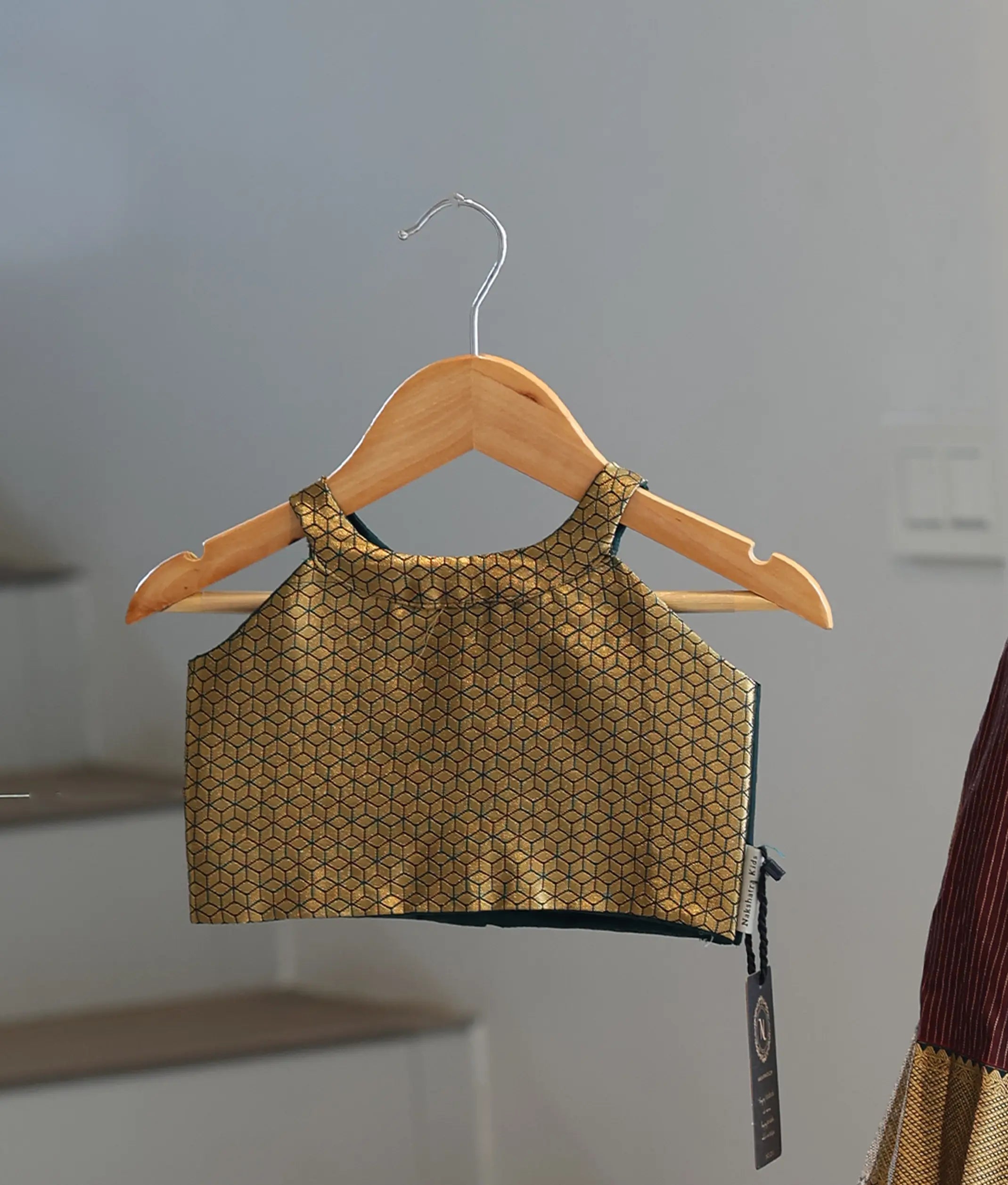 Gold and Maroon Kanchipuram Silk Skirt and Top for Baby Girl [6483]