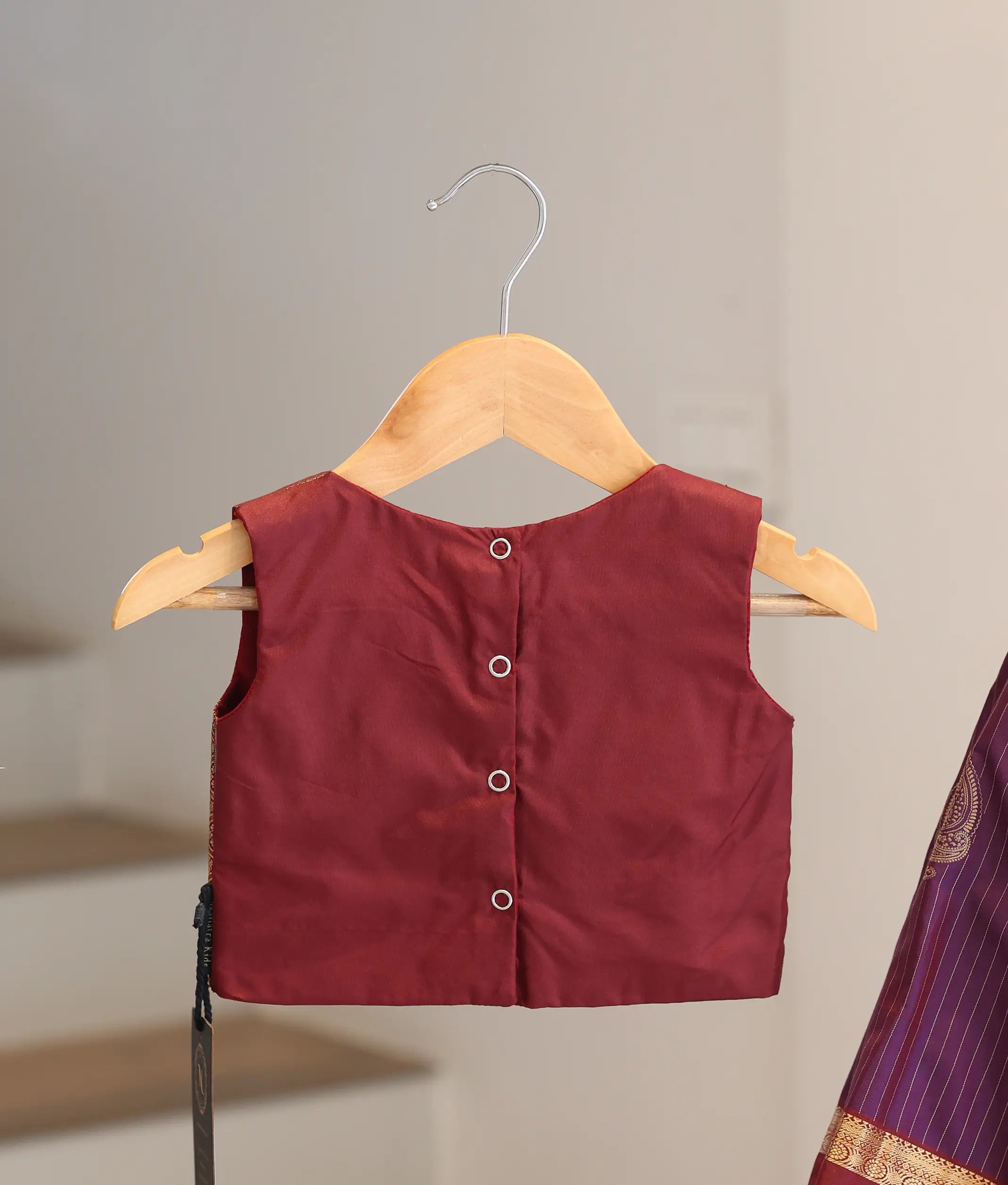Purple and Maroon Kanchipuram Silk Skirt and Top for Baby Girl [6485]