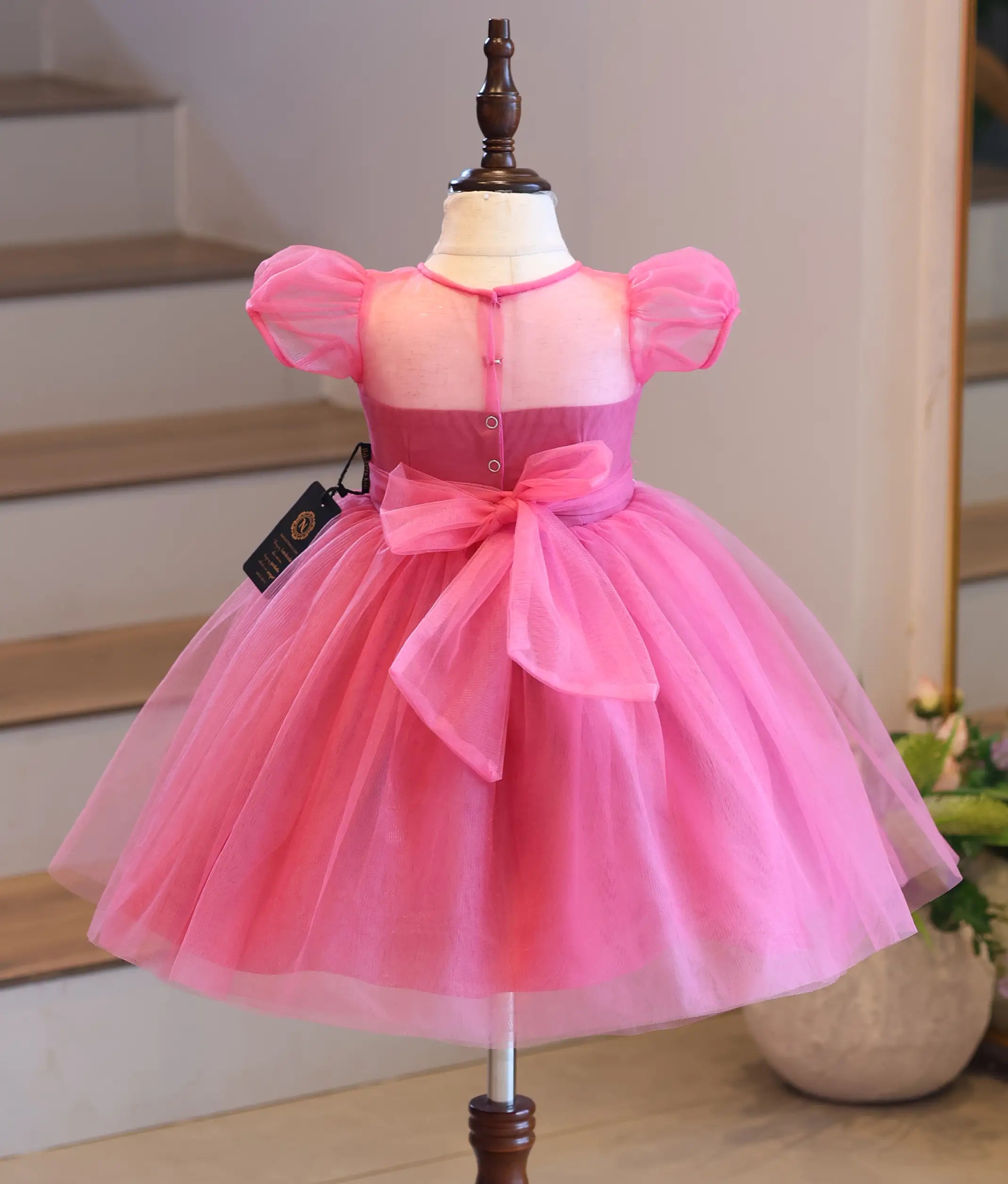 Dark Pink Tulle Net Handworked Birthday Frock for Baby Girl [6487]