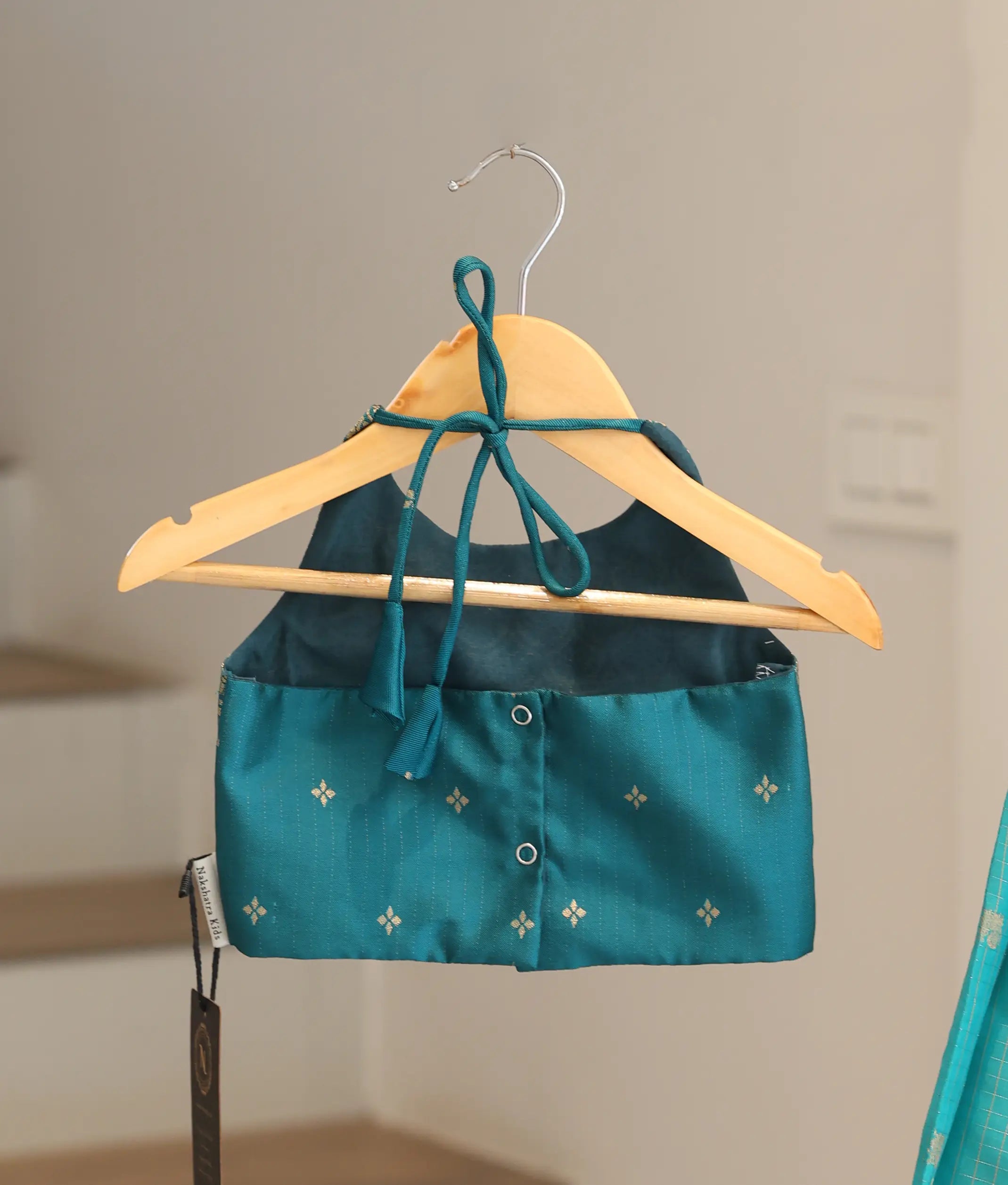 Teal Green Kanchipuram Silk Skirt and Top for Baby Girl [6498]