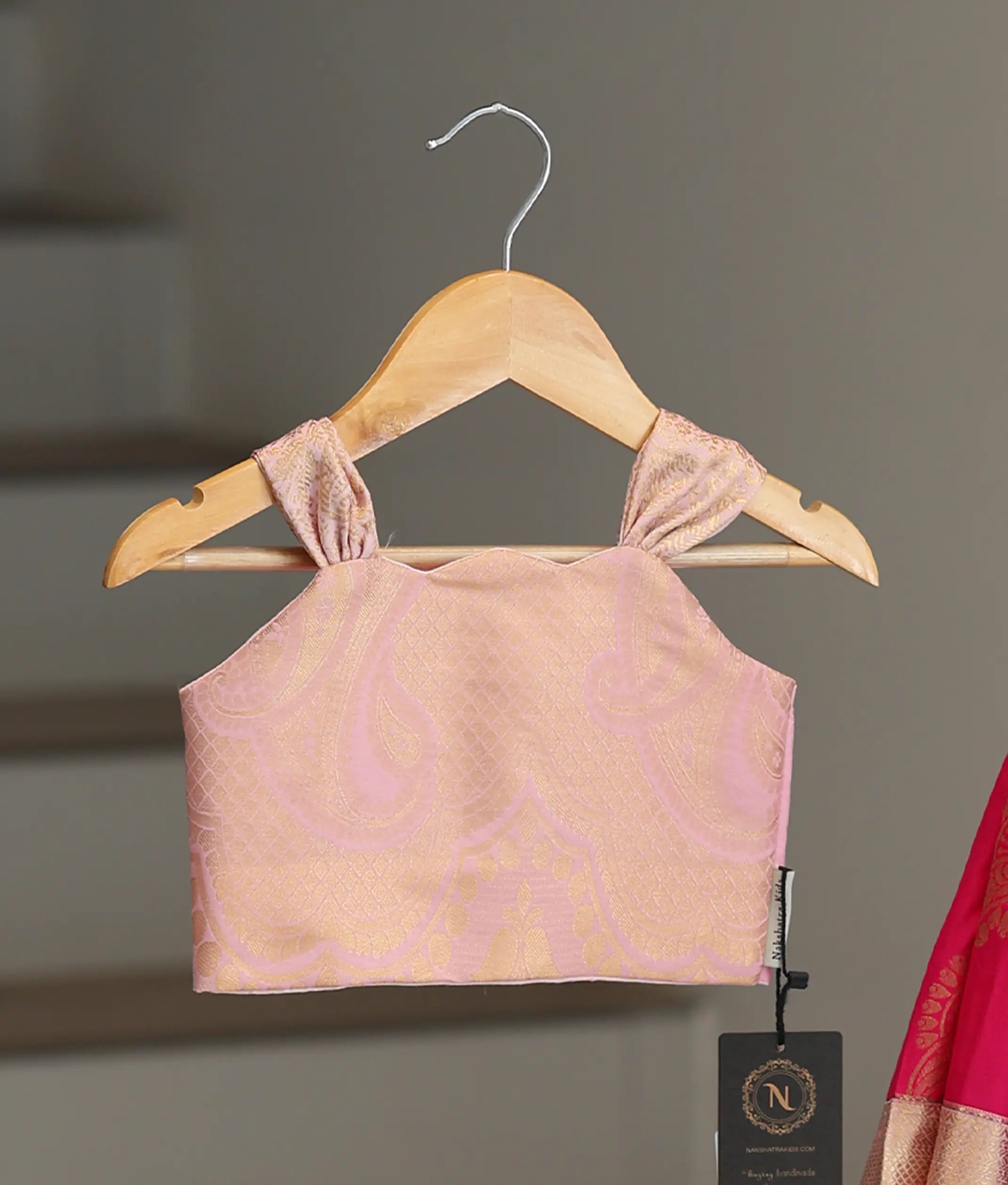Pink Kanchipuram Silk Skirt and Top for Baby Girl [6502]
