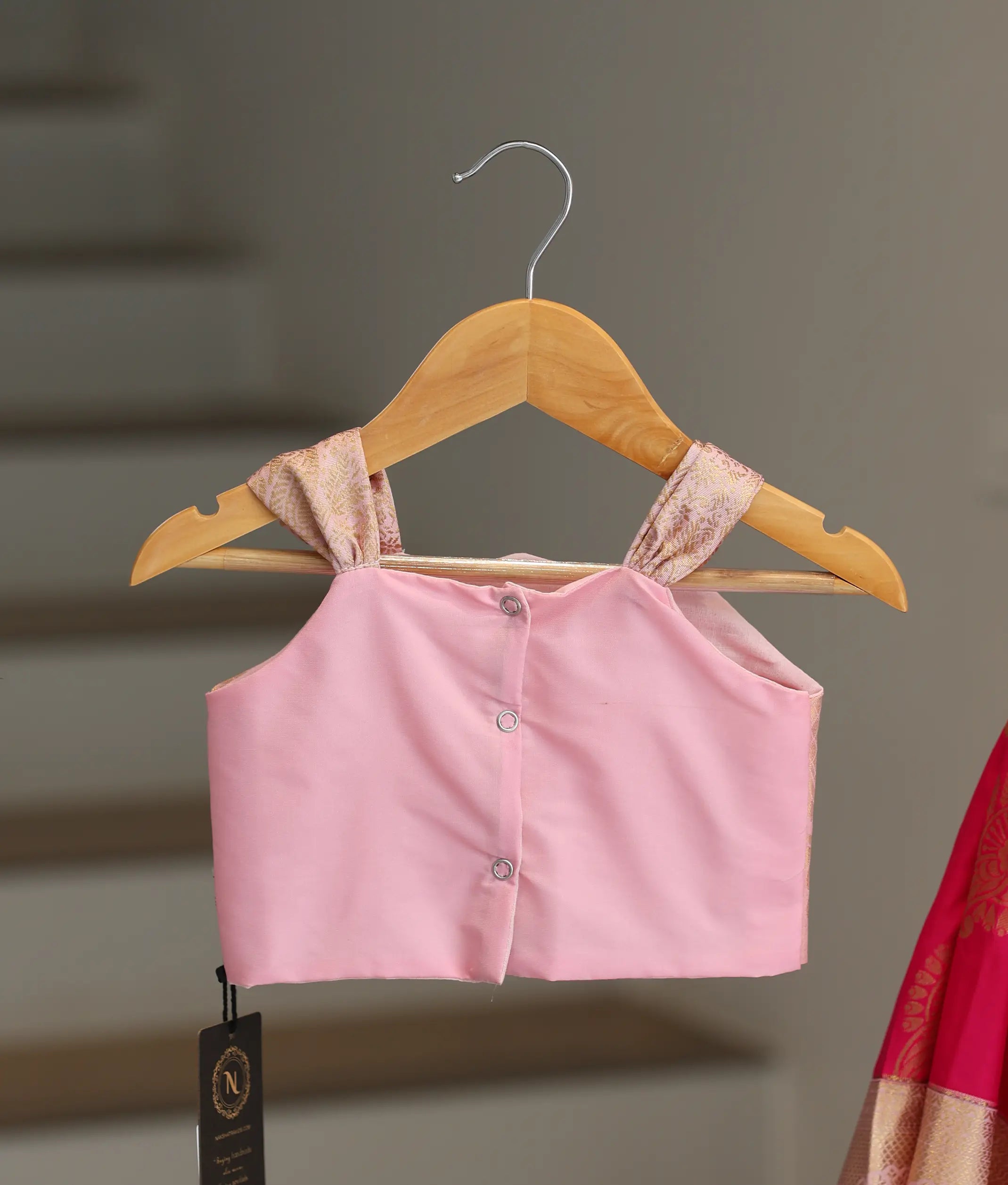 Pink Kanchipuram Silk Skirt and Top for Baby Girl [6502]