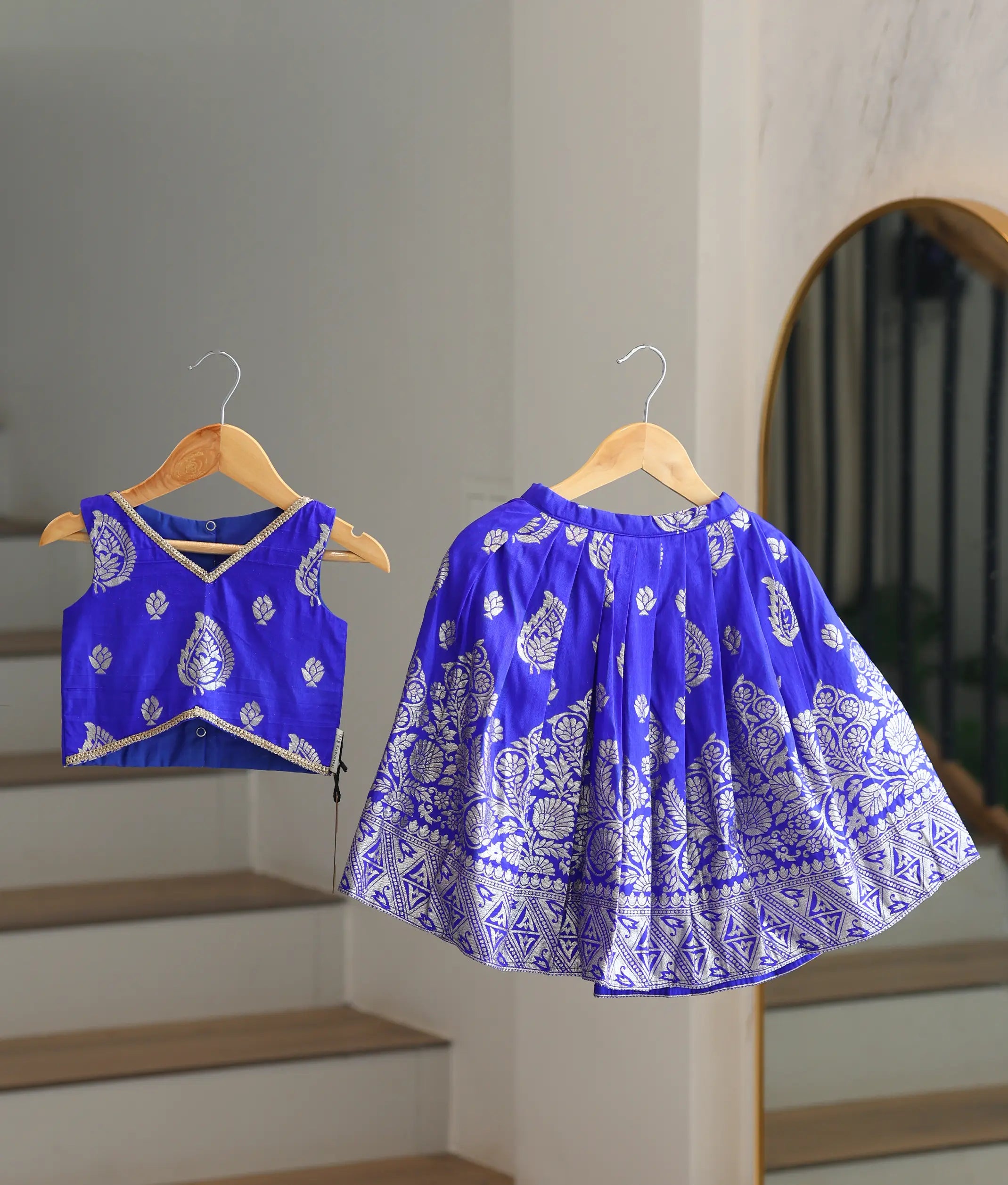 Royal Blue Semi Silk Skirt and Top for Baby Girl [6504]
