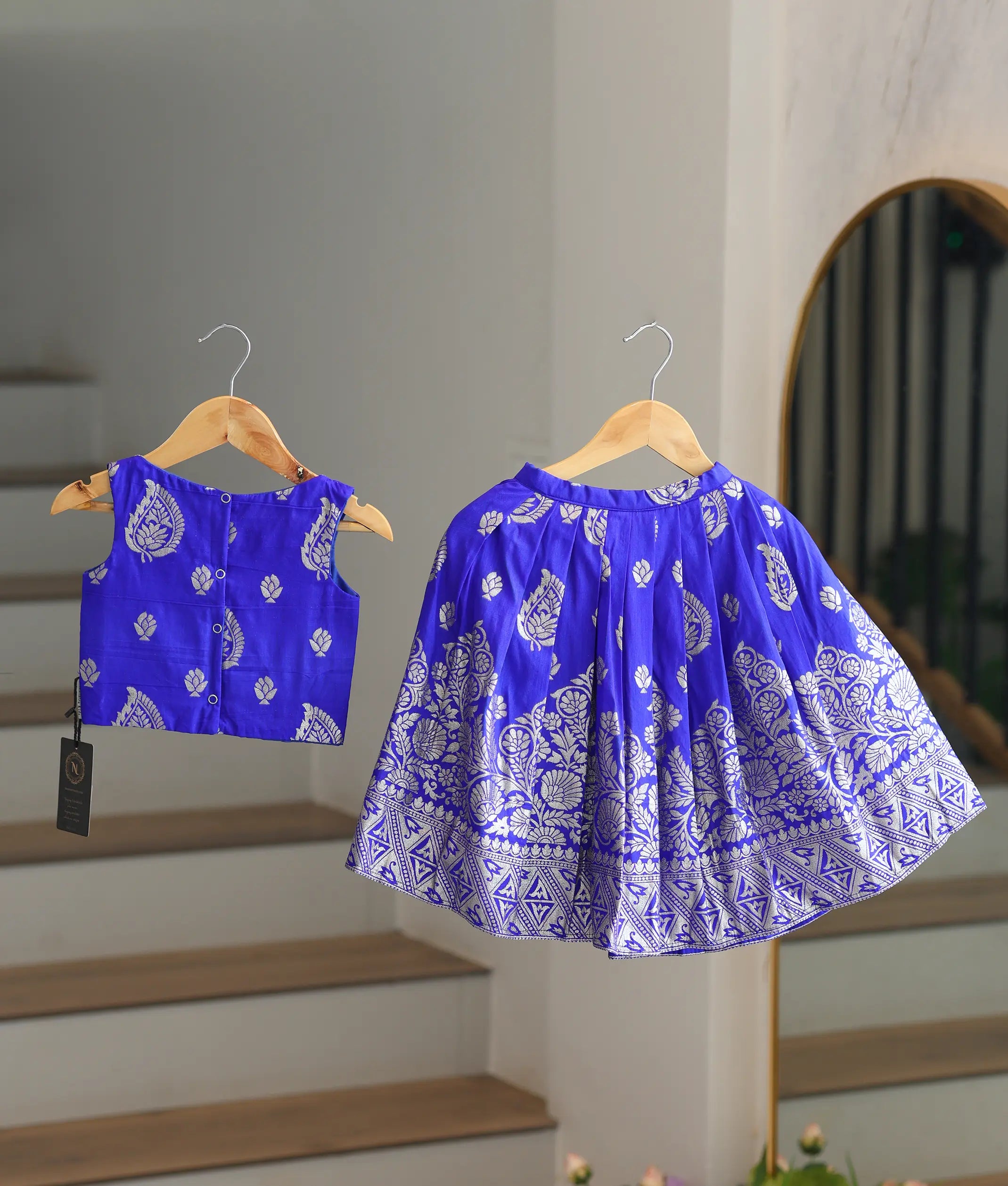 Royal Blue Semi Silk Skirt and Top for Baby Girl [6504]