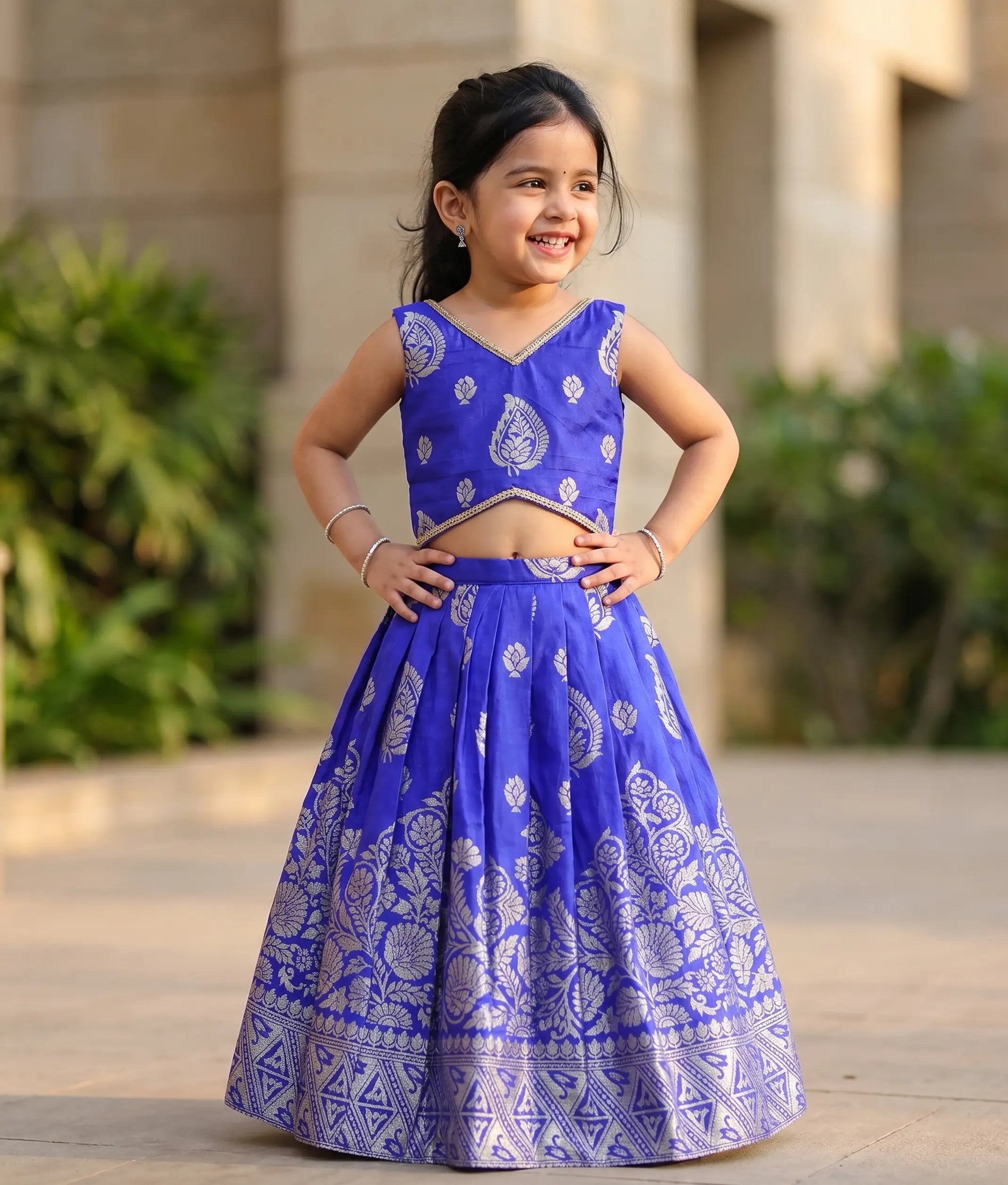 Royal Blue Semi Silk Skirt and Top for Baby Girl [6504]