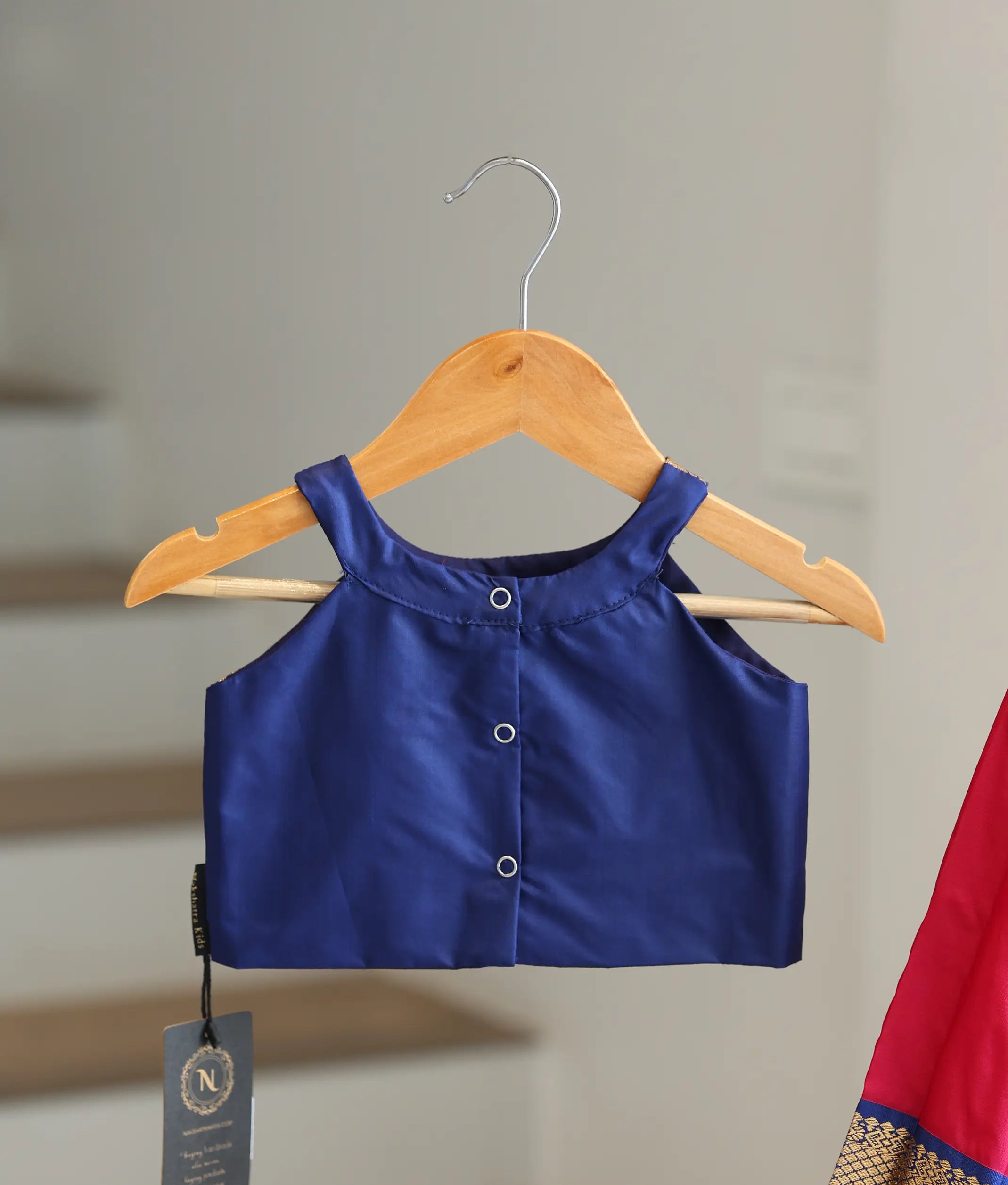 Pink and Blue Kanchipuram Silk Skirt and Top for Baby Girl [6506]
