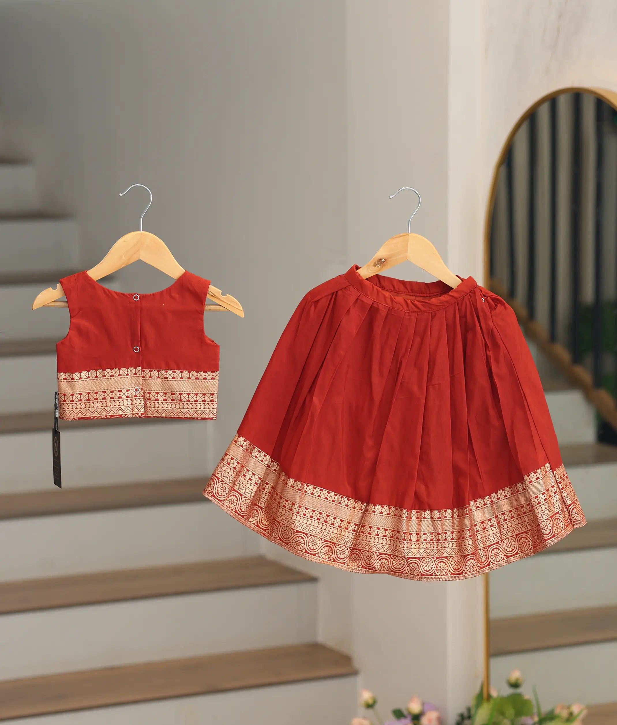 Rust Red Semi Silk Skirt and Top for Baby Girl [6508]