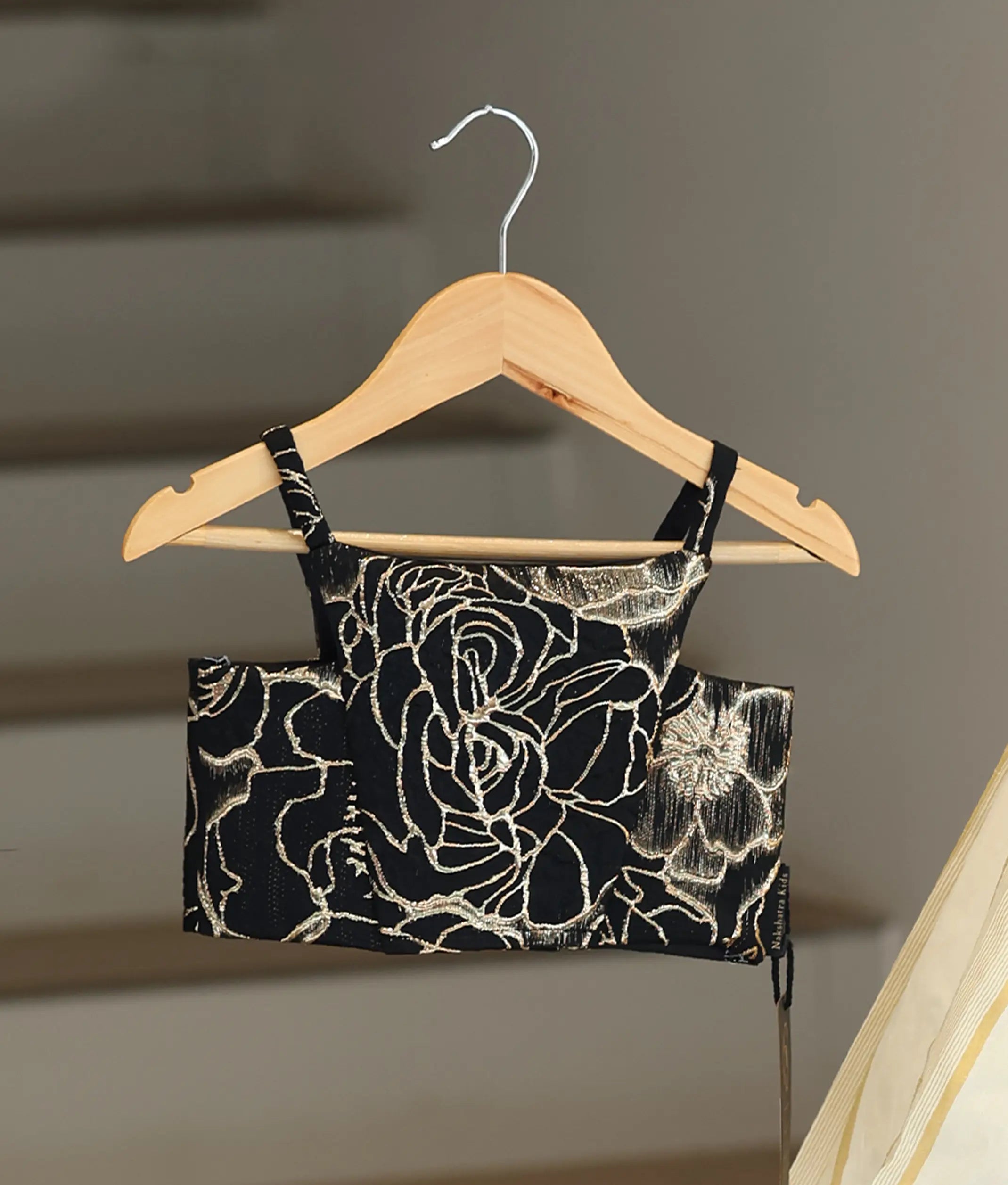 Black Turkish Organza Top With Kasavu Skirt for Baby Girl [6510]