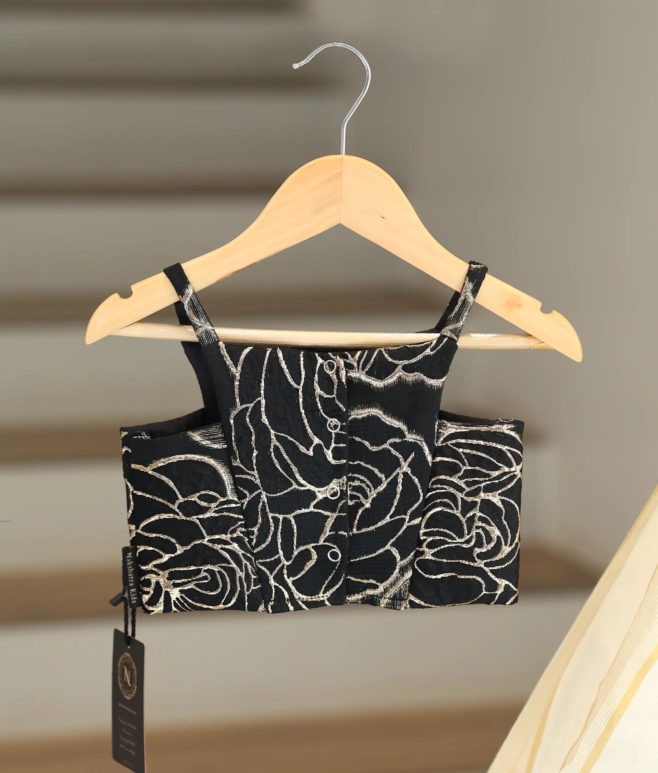 Black Turkish Organza Top With Kasavu Skirt for Baby Girl [6510]