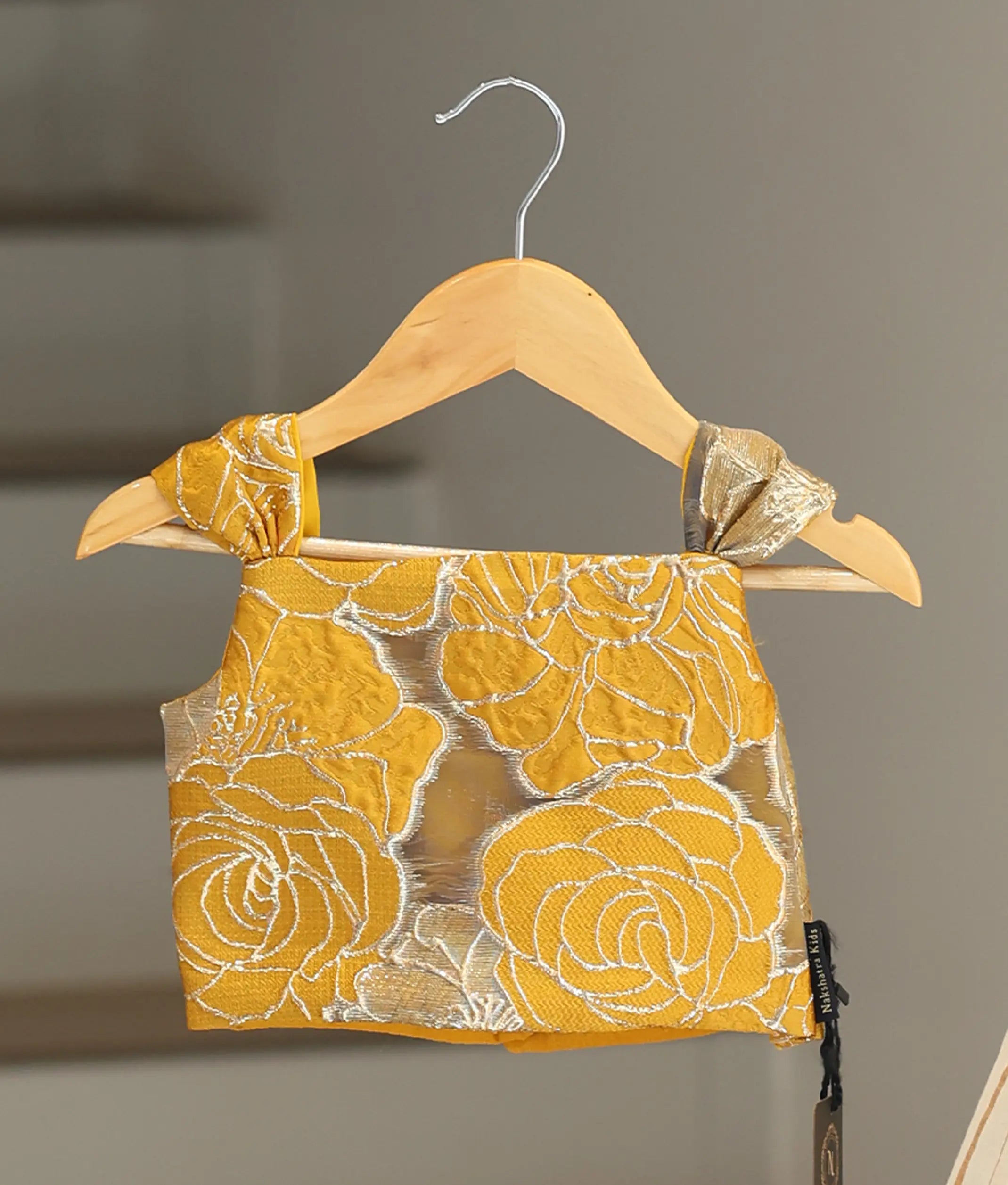 Yellow Turkish Organza Top With Kasavu Skirt for Baby Girl [6511]