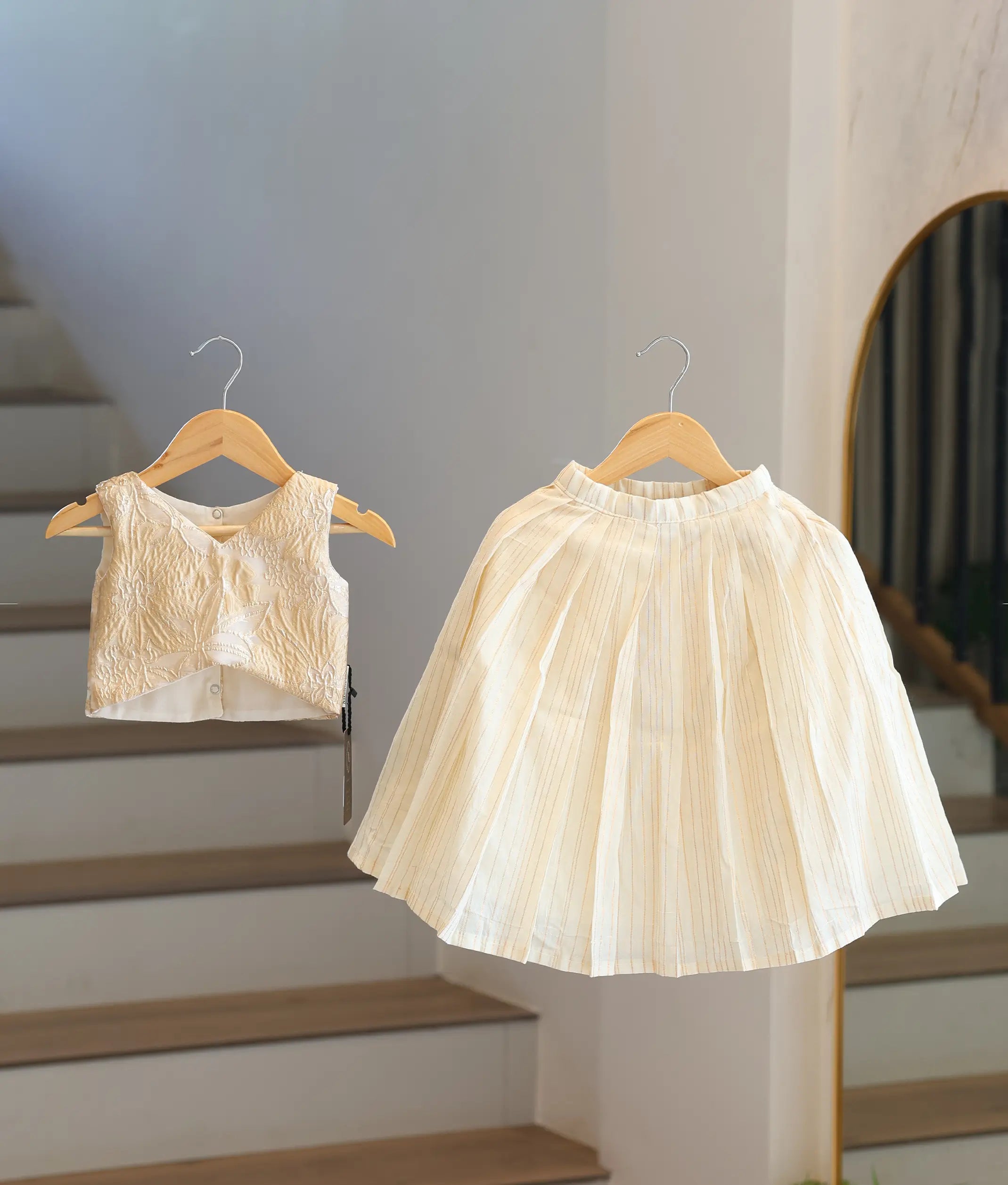 Ivory Turkish Organza Top and Off-white Cotton Skirt for Baby Girl [6512]