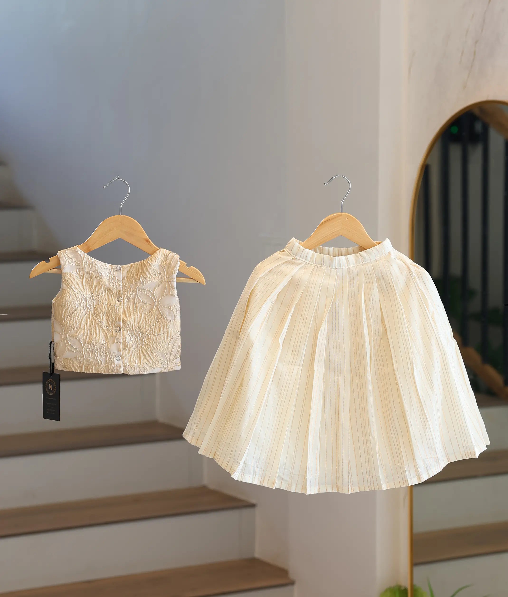 Ivory Turkish Organza Top and Off-white Cotton Skirt for Baby Girl [6512]