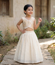 Ivory Turkish Organza Top and Off-white Cotton Skirt for Baby Girl [6512]