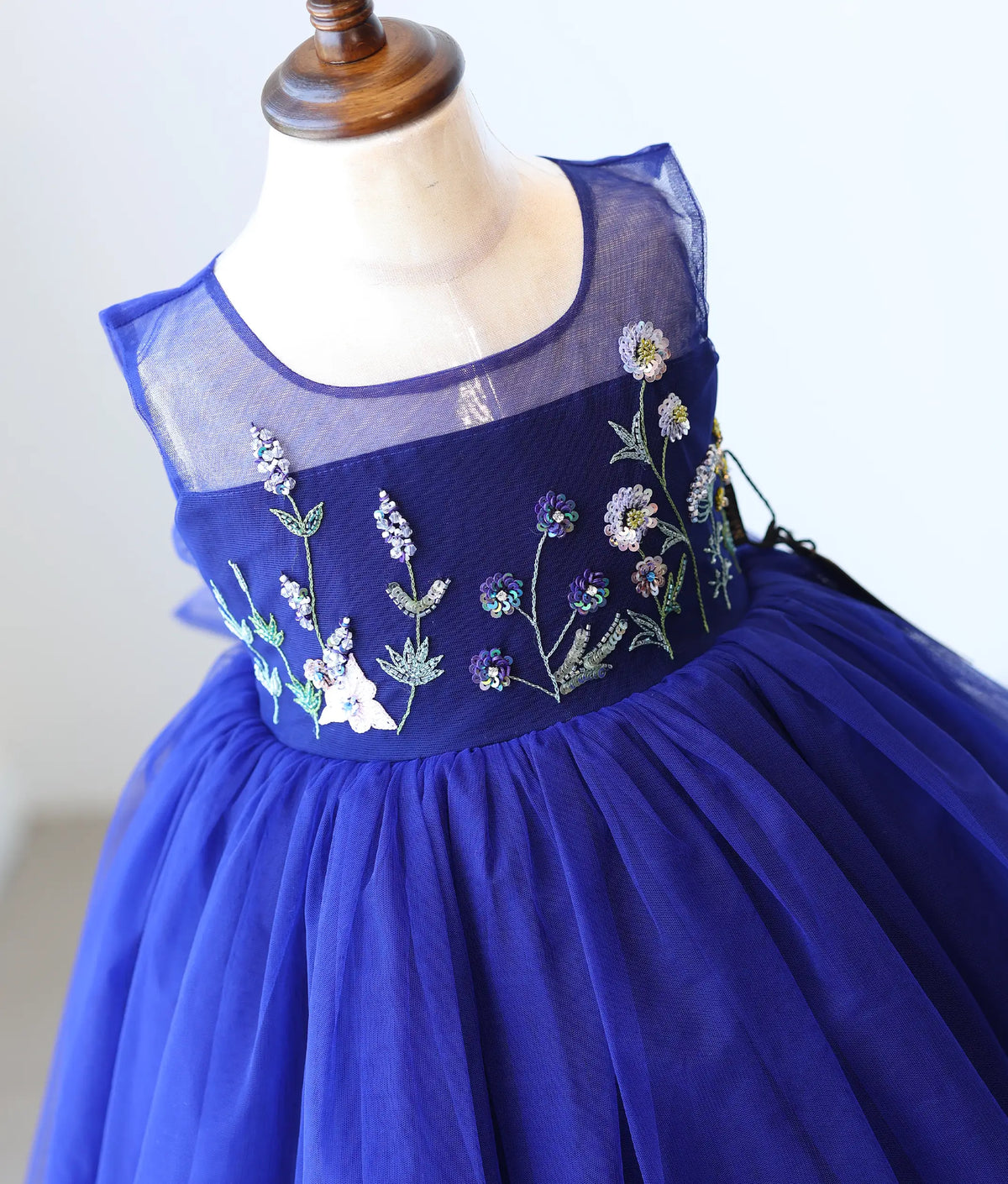 Royal Blue High-Low Tulle Net Handworked Birthday Frock for Baby Girl [6513]