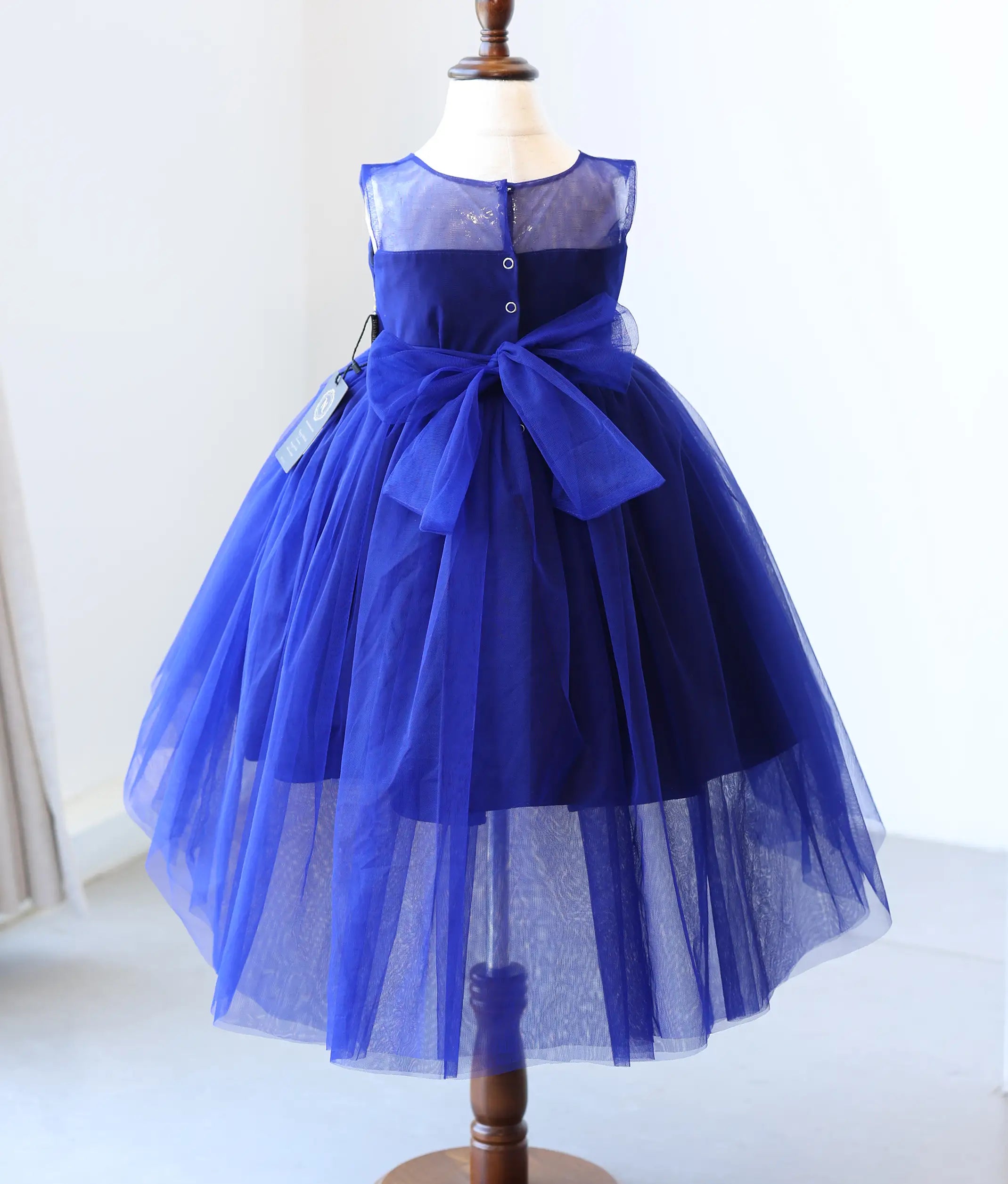 Royal Blue High-Low Tulle Net Handworked Birthday Frock for Baby Girl [6513]