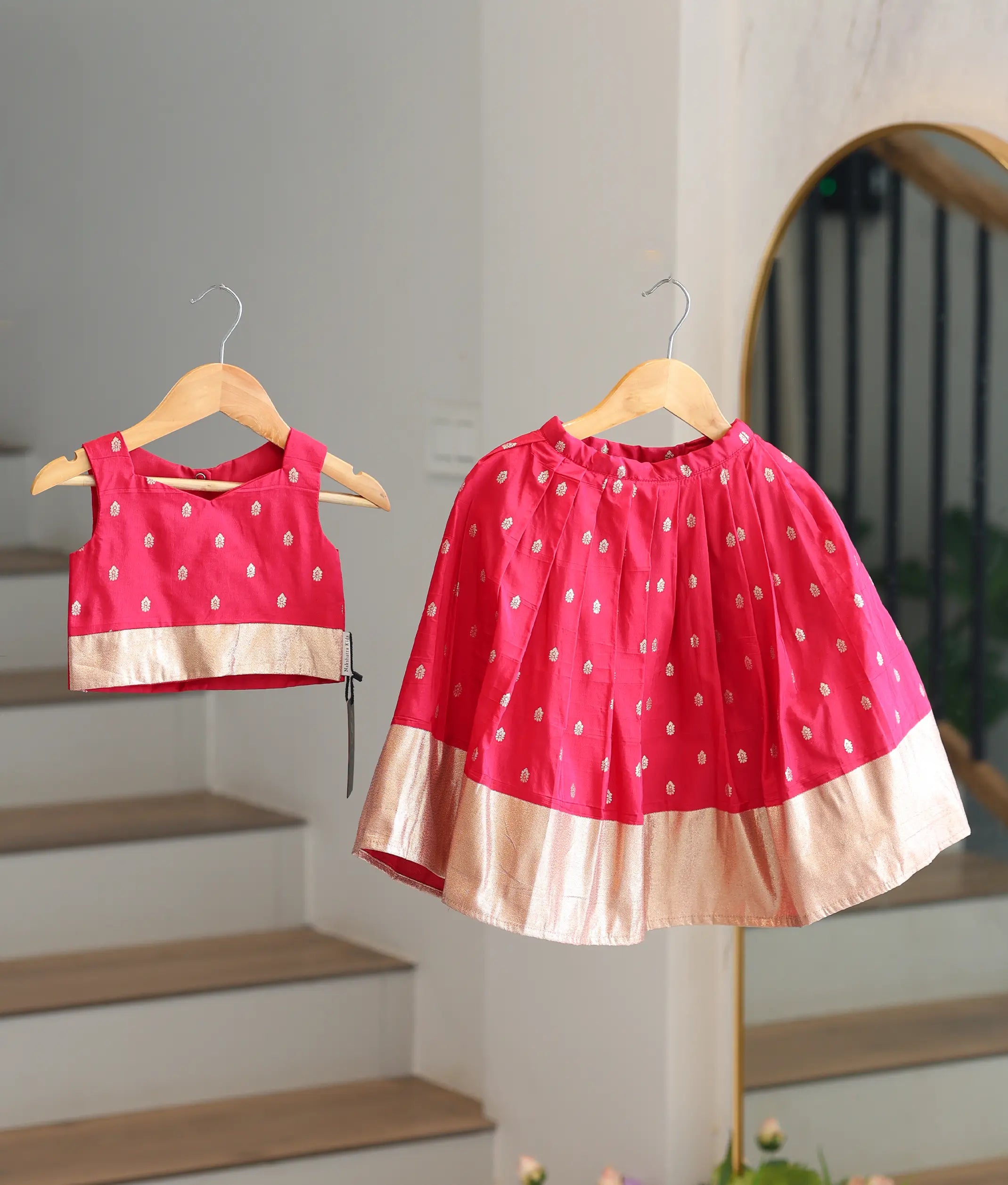 Hot Pink Semi Silk Skirt and Top for Baby Girl [6514]