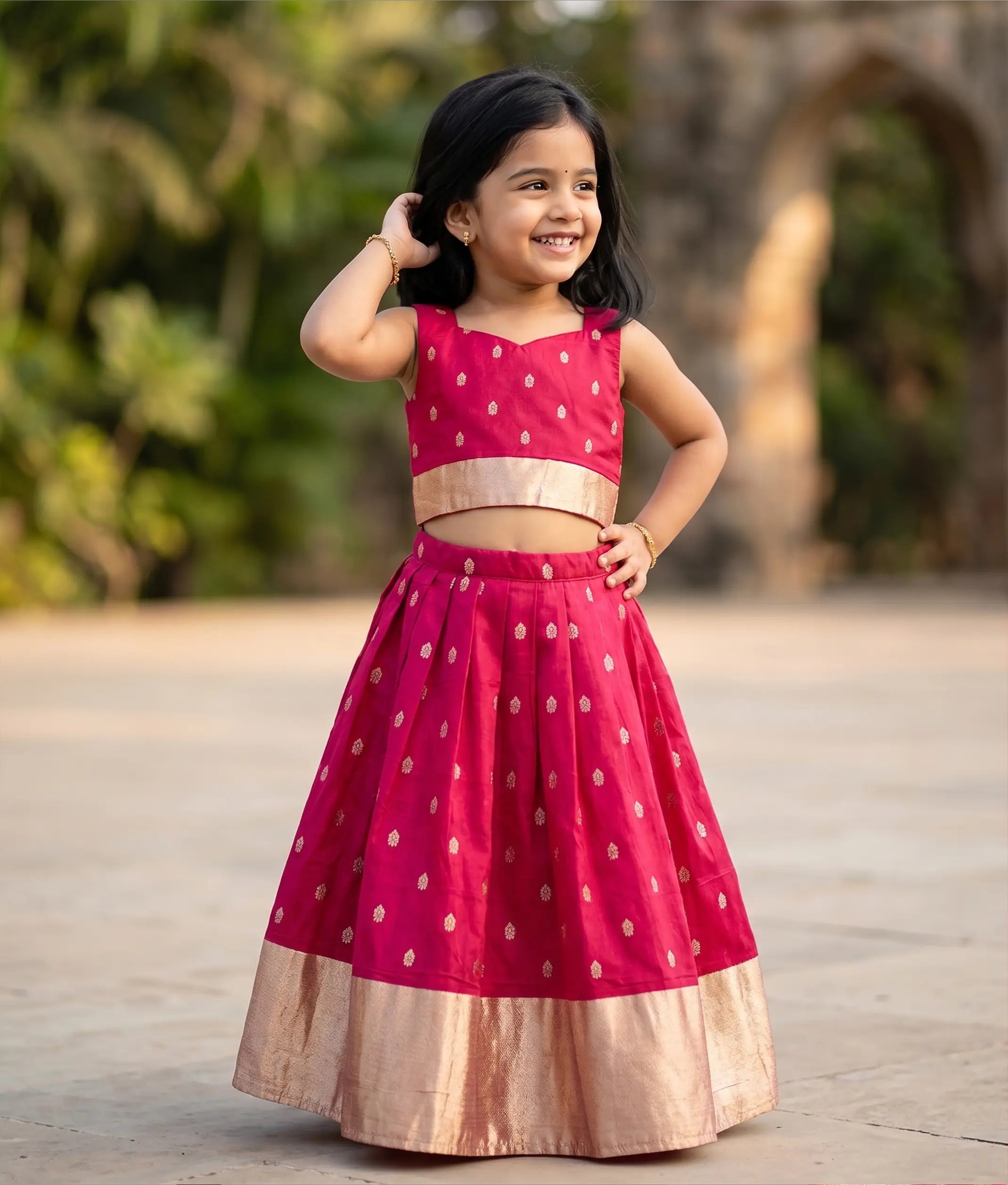 Hot Pink Semi Silk Skirt and Top for Baby Girl [6514]