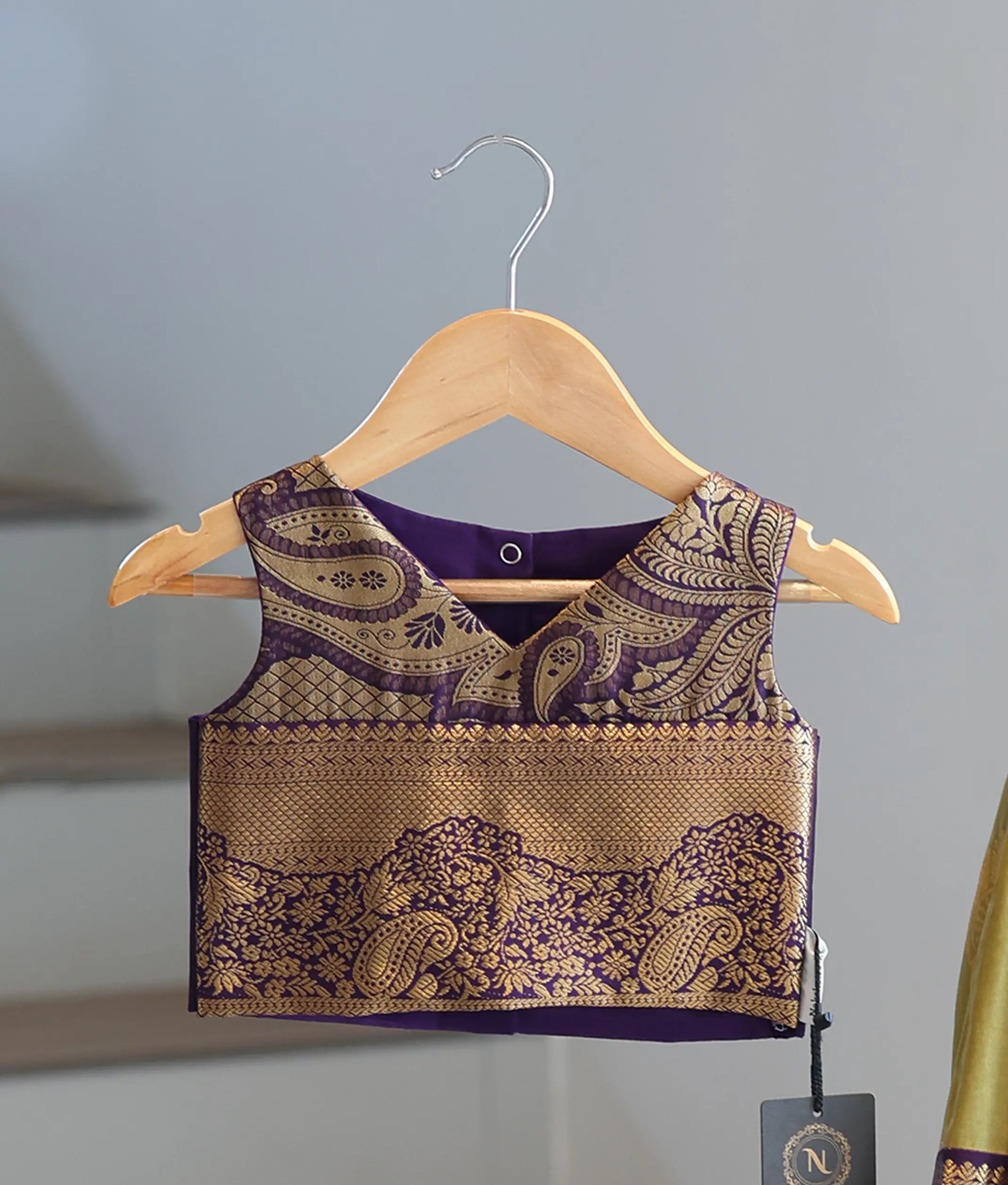 Purple And Pista Green Kanchipuram Skirt and Top for Baby Girl [6519]