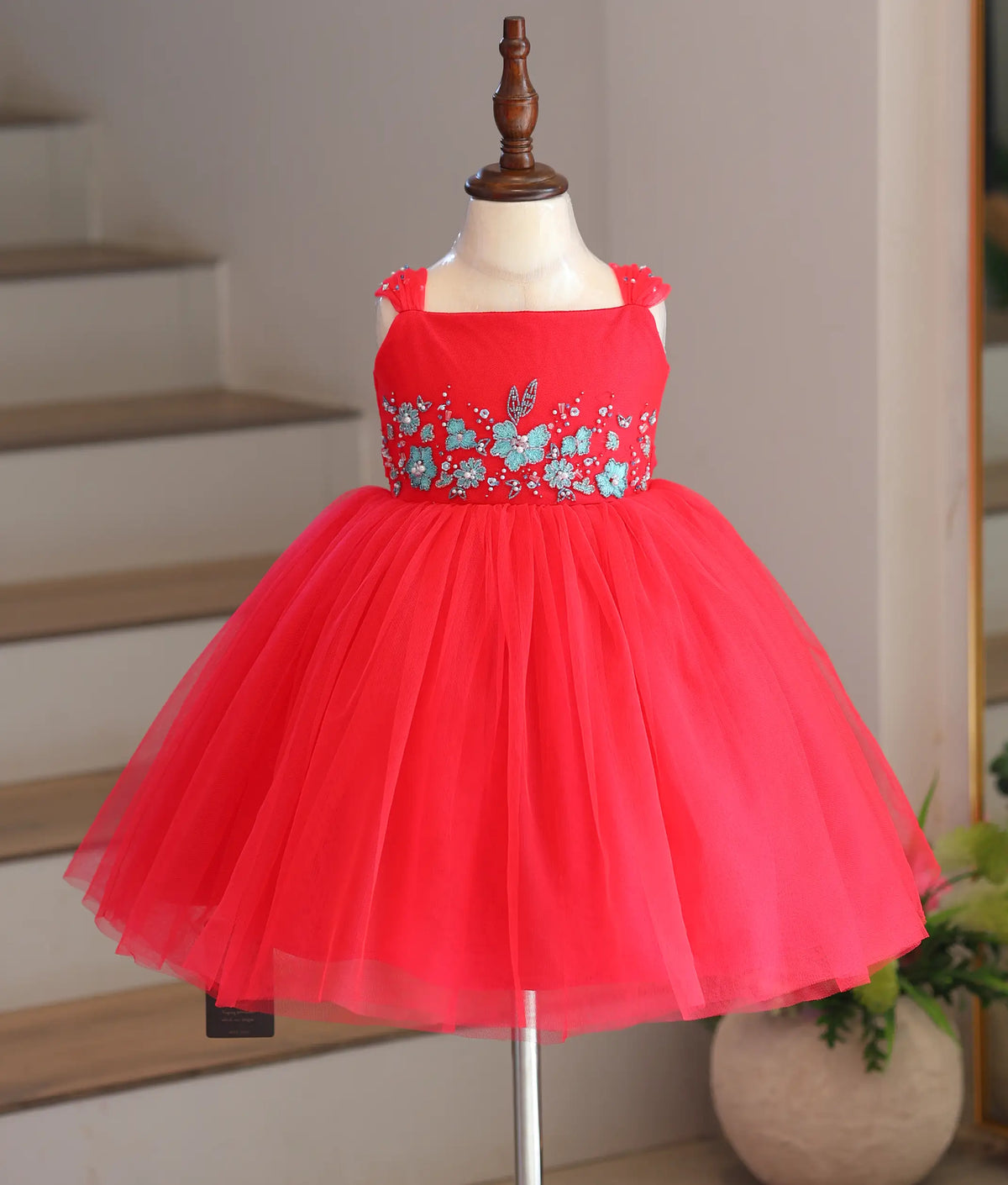 Neon Hot Pink Tulle Net Handwork Birthday Frock for Baby Girl [6520]