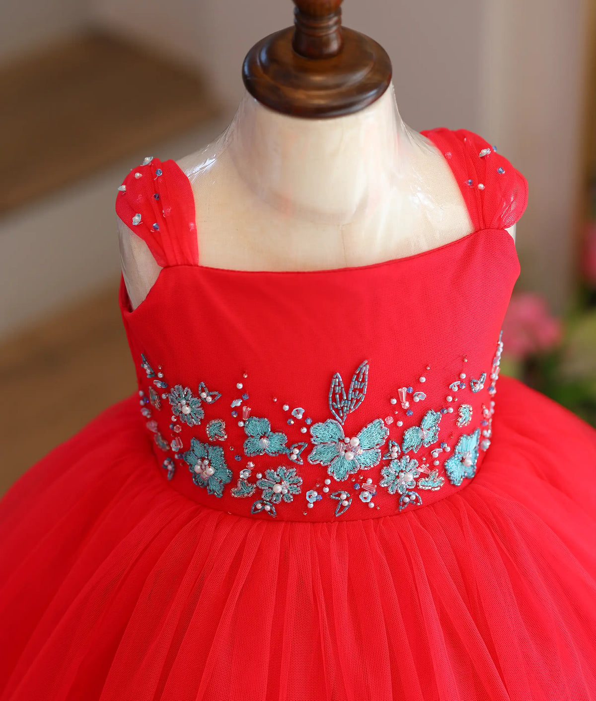 Neon Hot Pink Tulle Net Handwork Birthday Frock for Baby Girl [6520]