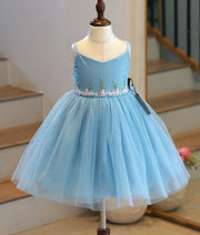 Light Blue Tulle Net Handworked Birthday Frock for Baby Girl [6521]