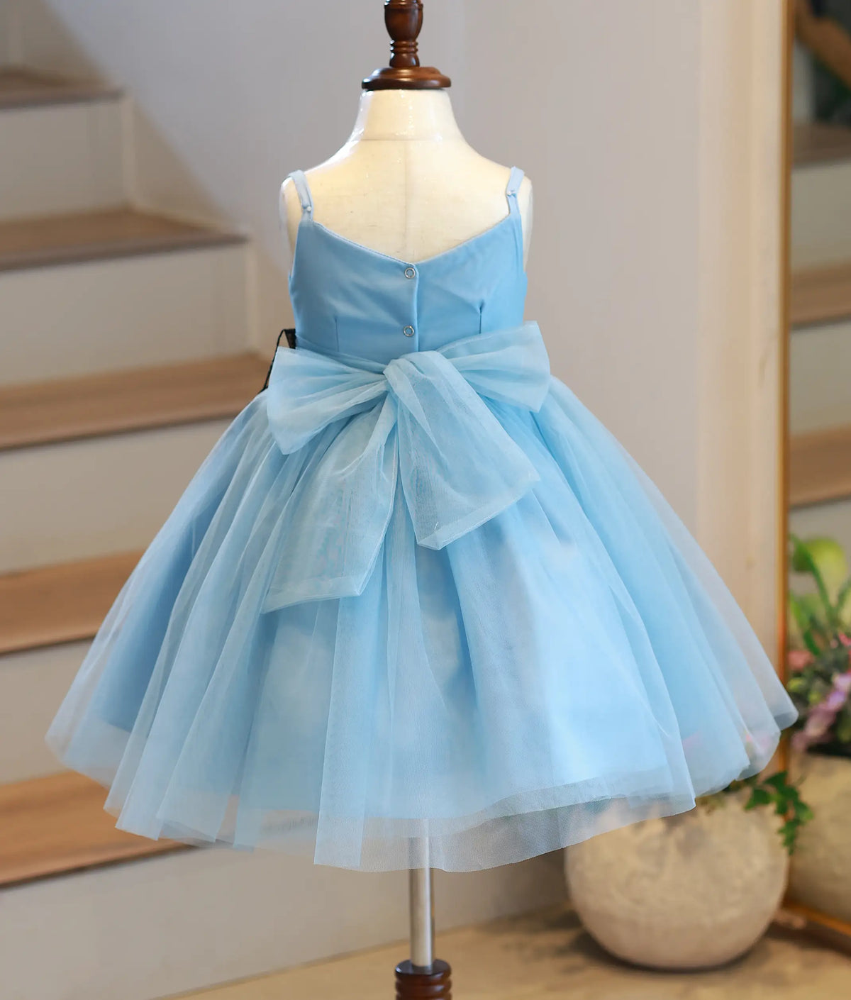 Light Blue Tulle Net Handworked Birthday Frock for Baby Girl [6521]