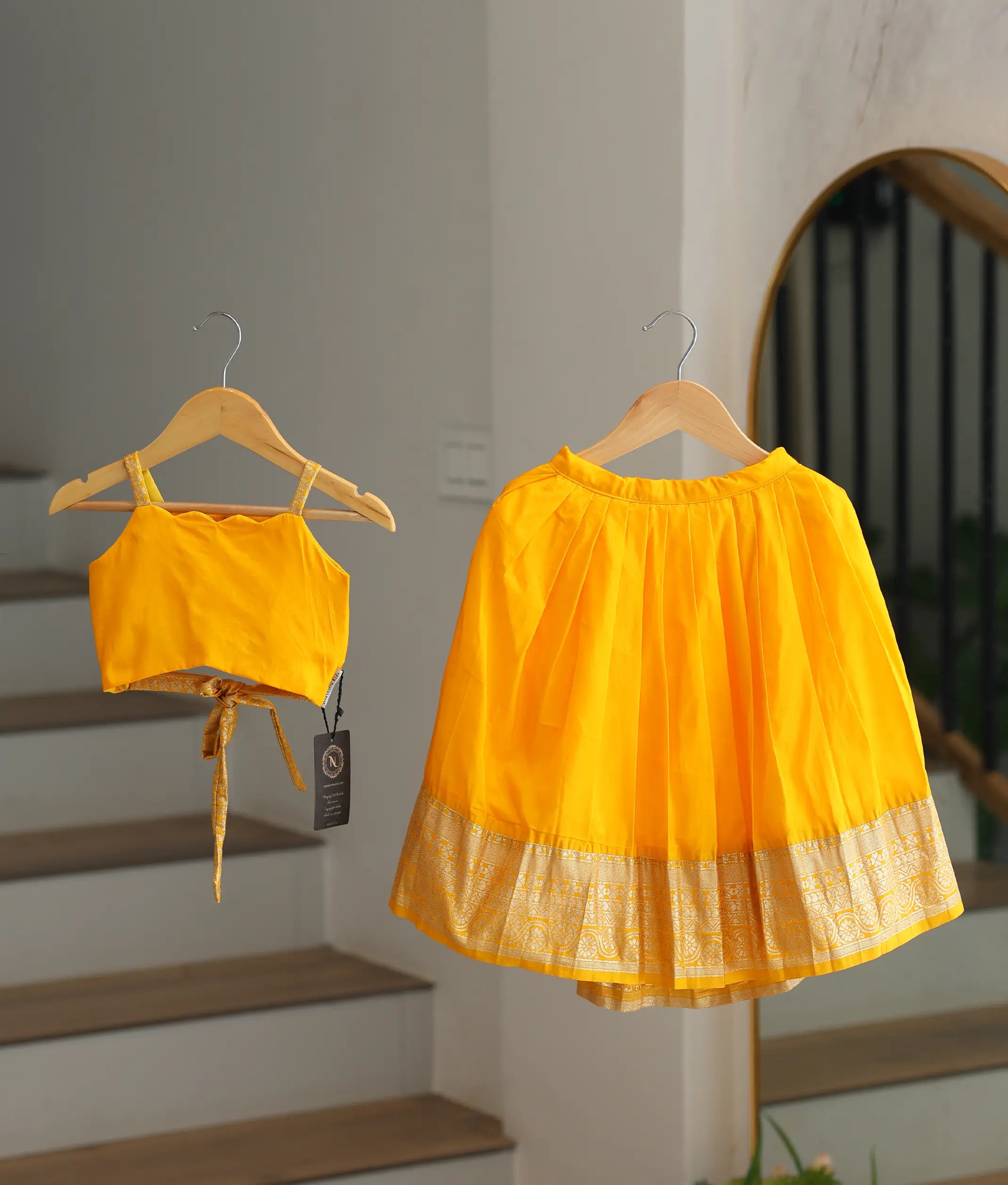 Yellow Semi Silk Skirt and Top for Baby Girl [6524]