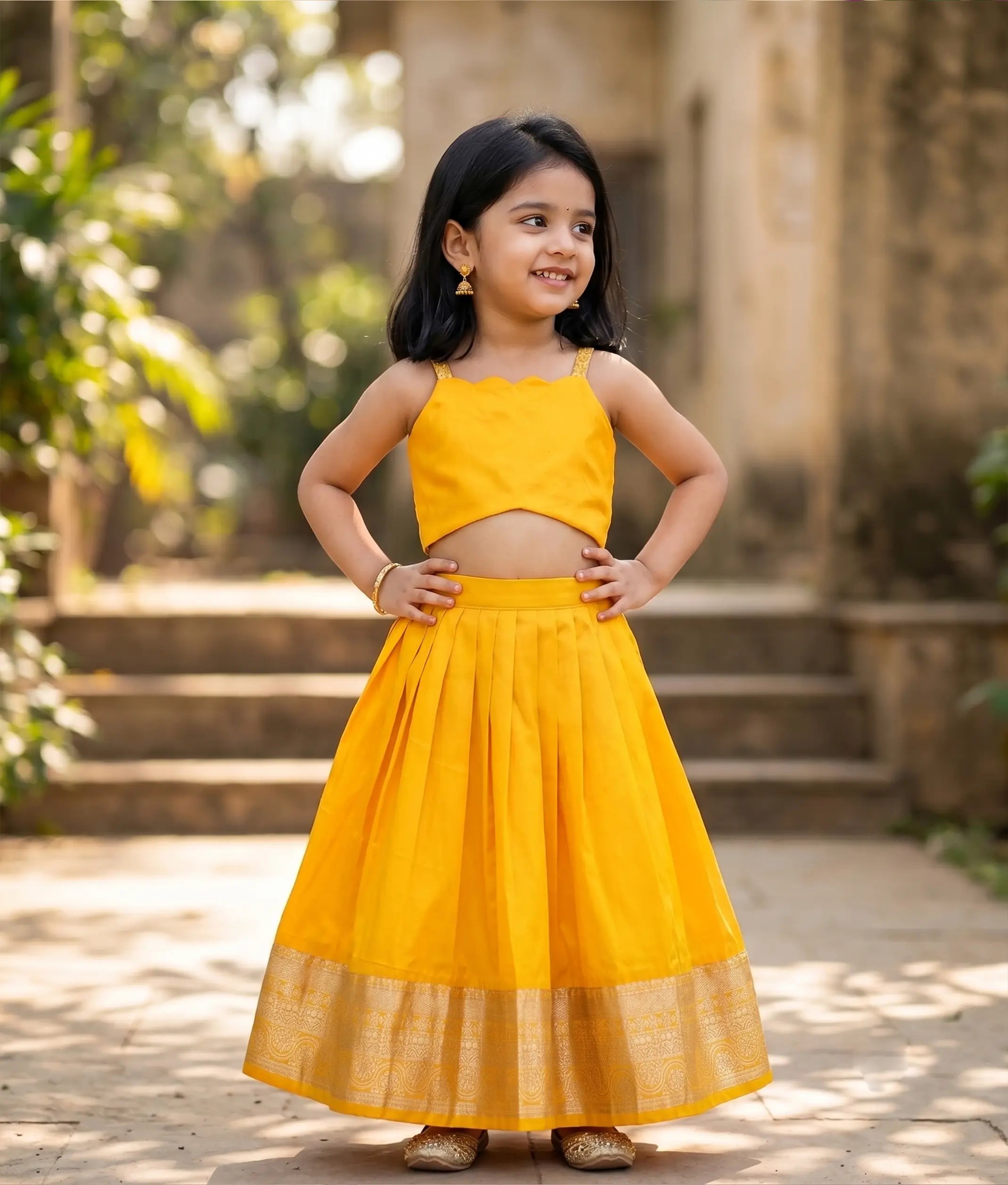 Yellow Semi Silk Skirt and Top for Baby Girl [6524]
