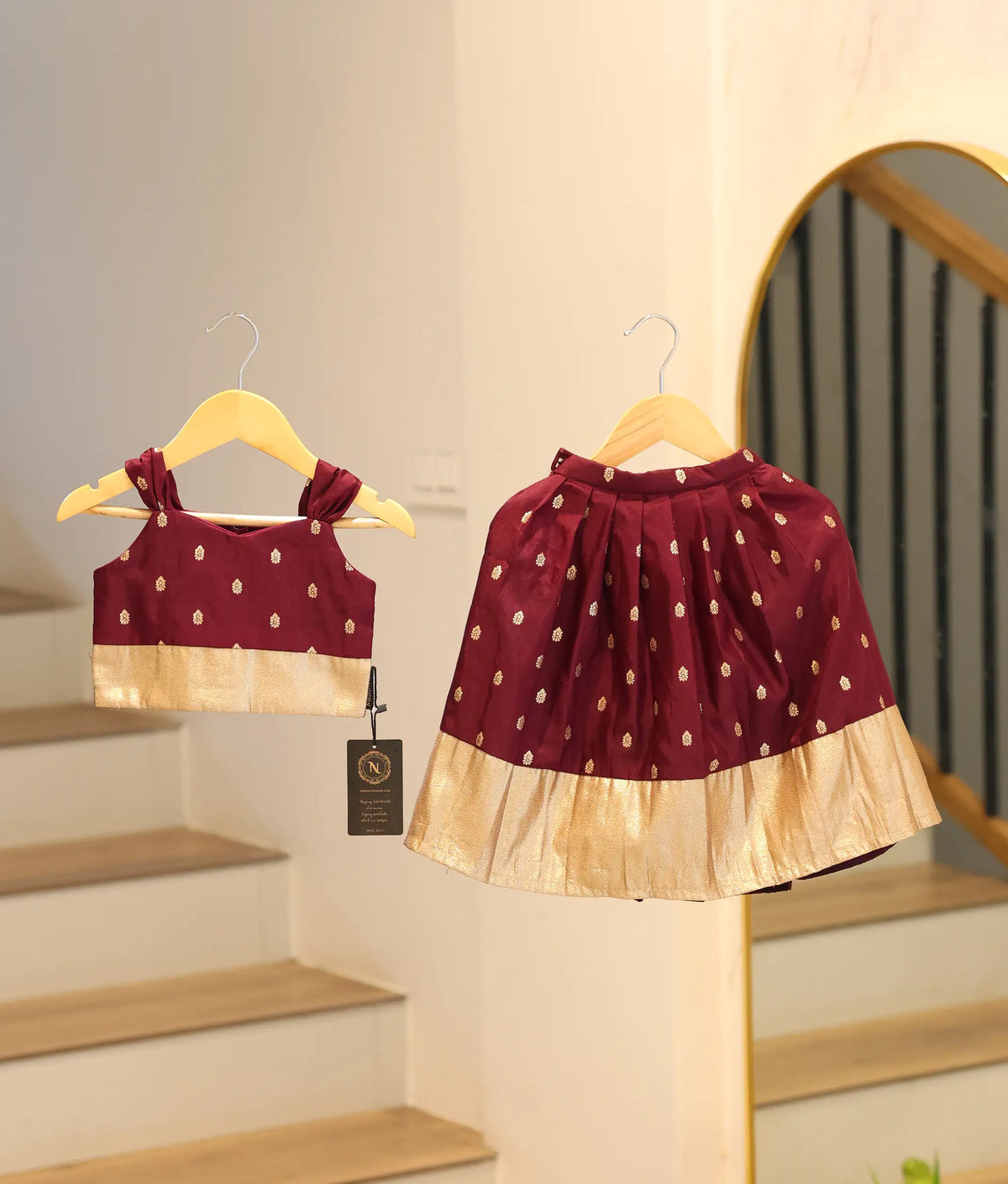 Wine Semi Silk Skirt and Top for Baby Girl [6525]