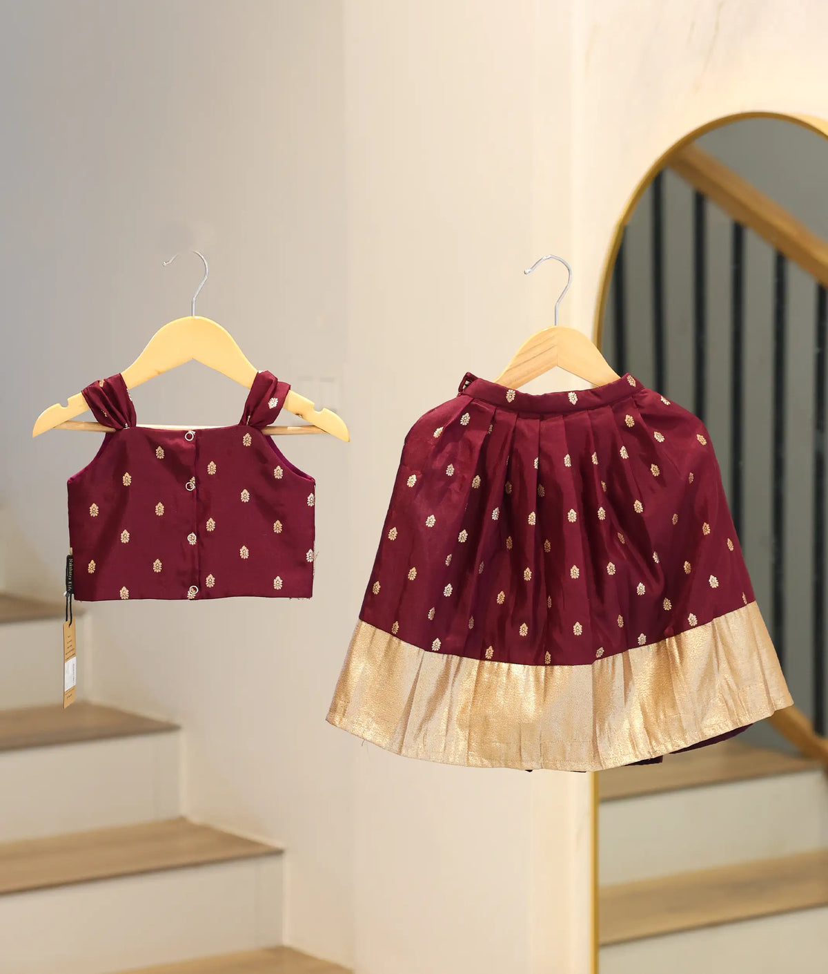 Wine Semi Silk Skirt and Top for Baby Girl [6525]
