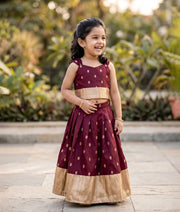 Wine Semi Silk Skirt and Top for Baby Girl [6525]