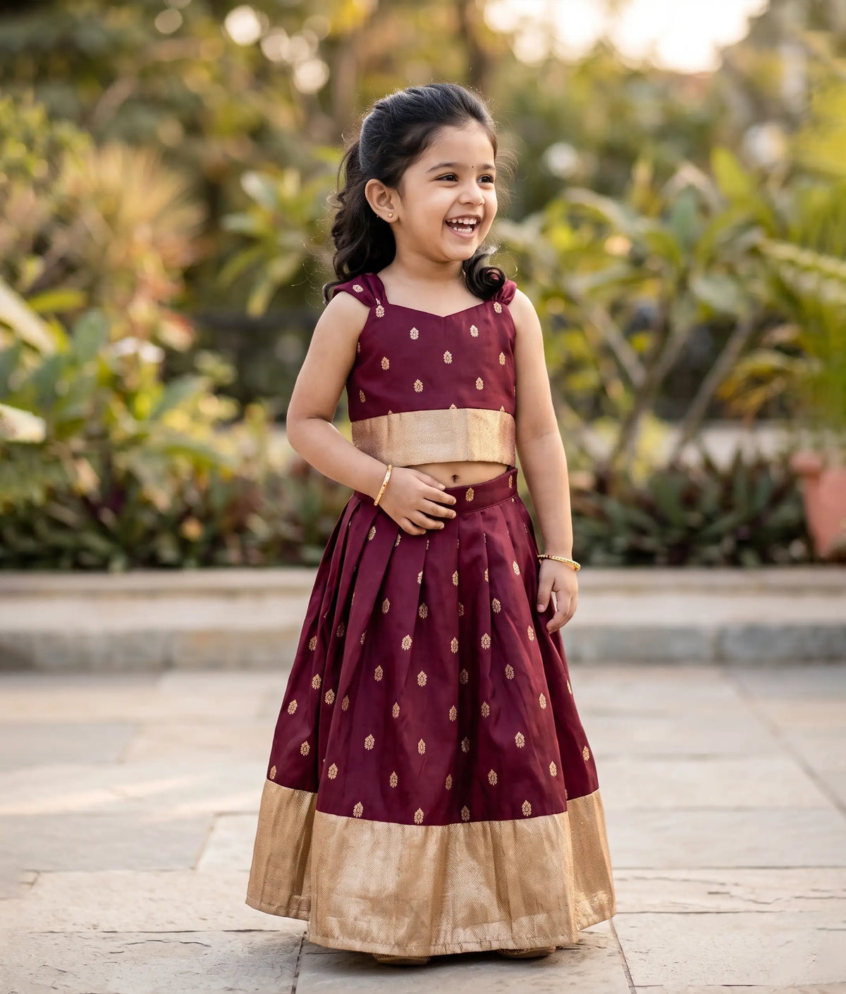 Wine Semi Silk Skirt and Top for Baby Girl [6525]