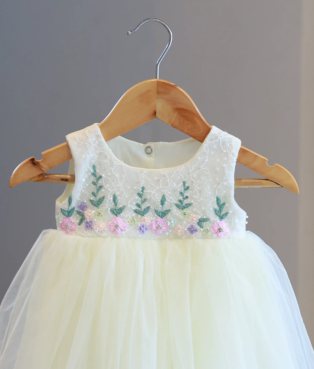 Off-White Tulle Net Handworked Baptism Gown For Baby Girl [6533]