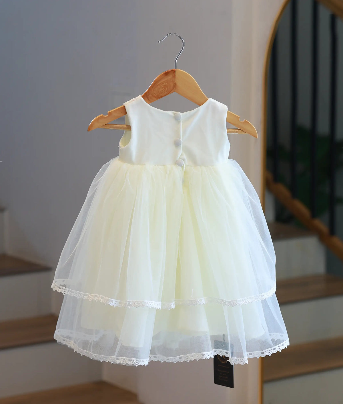 Off-White Tulle Net Handworked Baptism Gown For Baby Girl [6533]