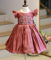Dark Onion Laser Organza Handworked Birthday Frock for Baby Girl [6534]