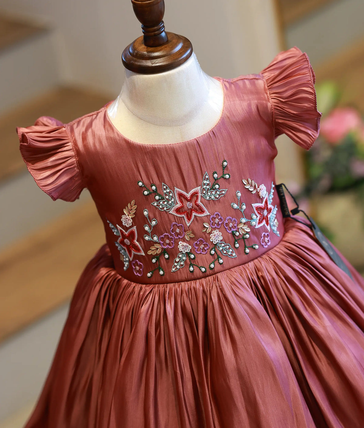 Dark Onion Laser Organza Handworked Birthday Frock for Baby Girl [6534]
