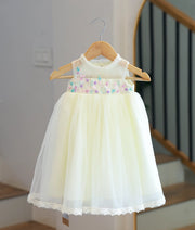 Off-White Tulle Net Handworked Baptism Gown For Baby Girl [6535]