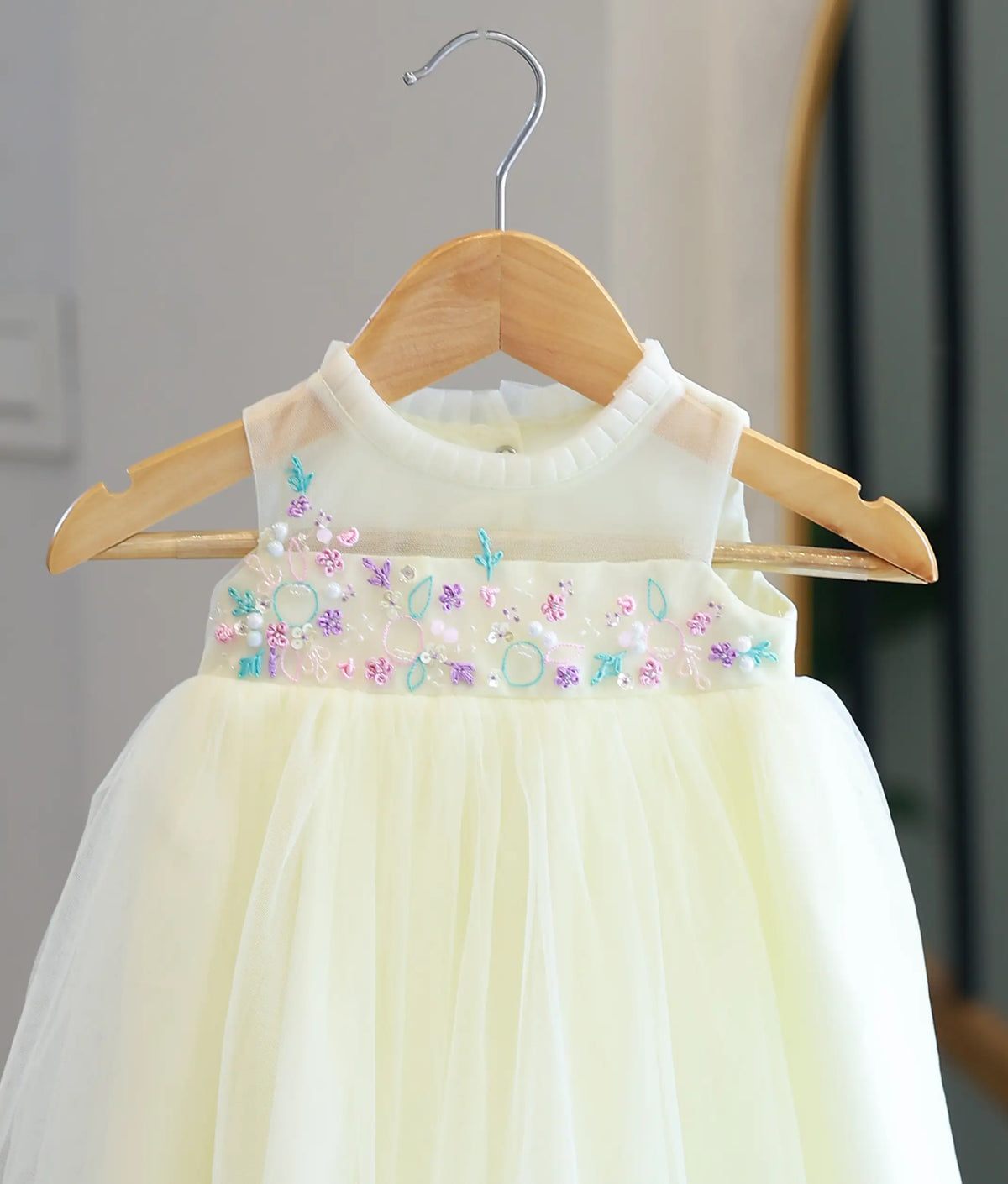 Off-White Tulle Net Handworked Baptism Gown For Baby Girl [6535]