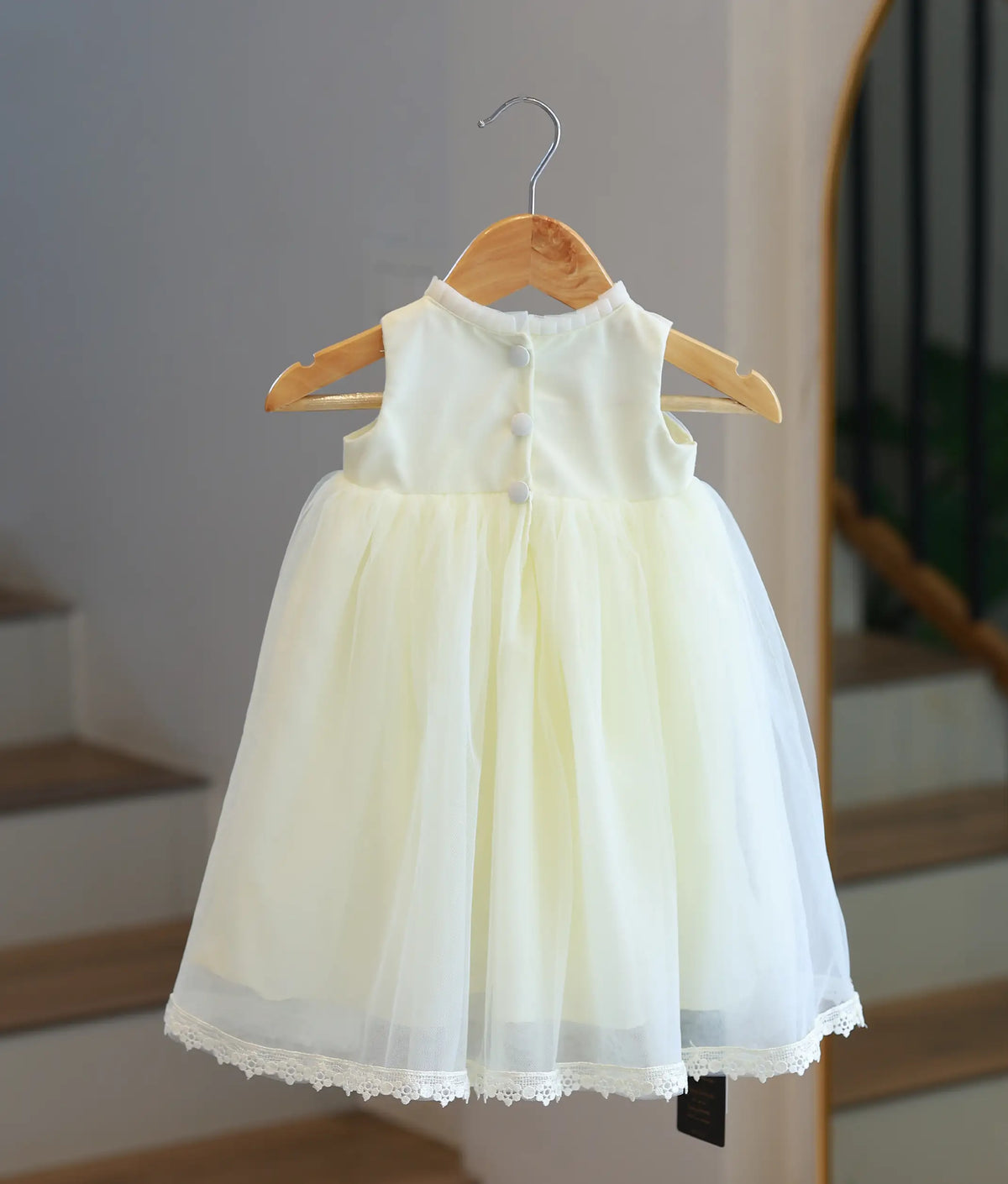 Off-White Tulle Net Handworked Baptism Gown For Baby Girl [6535]