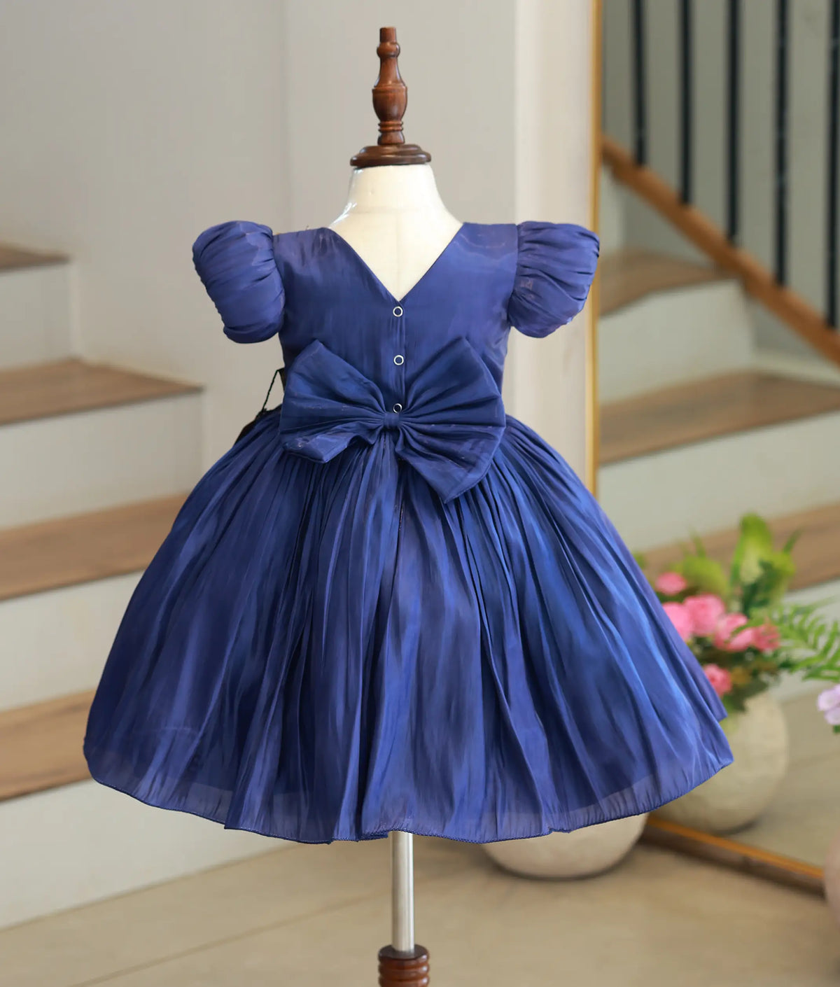 Navy Blue Laser Organza Handworked Birthday Frock for Baby Girl [6538]