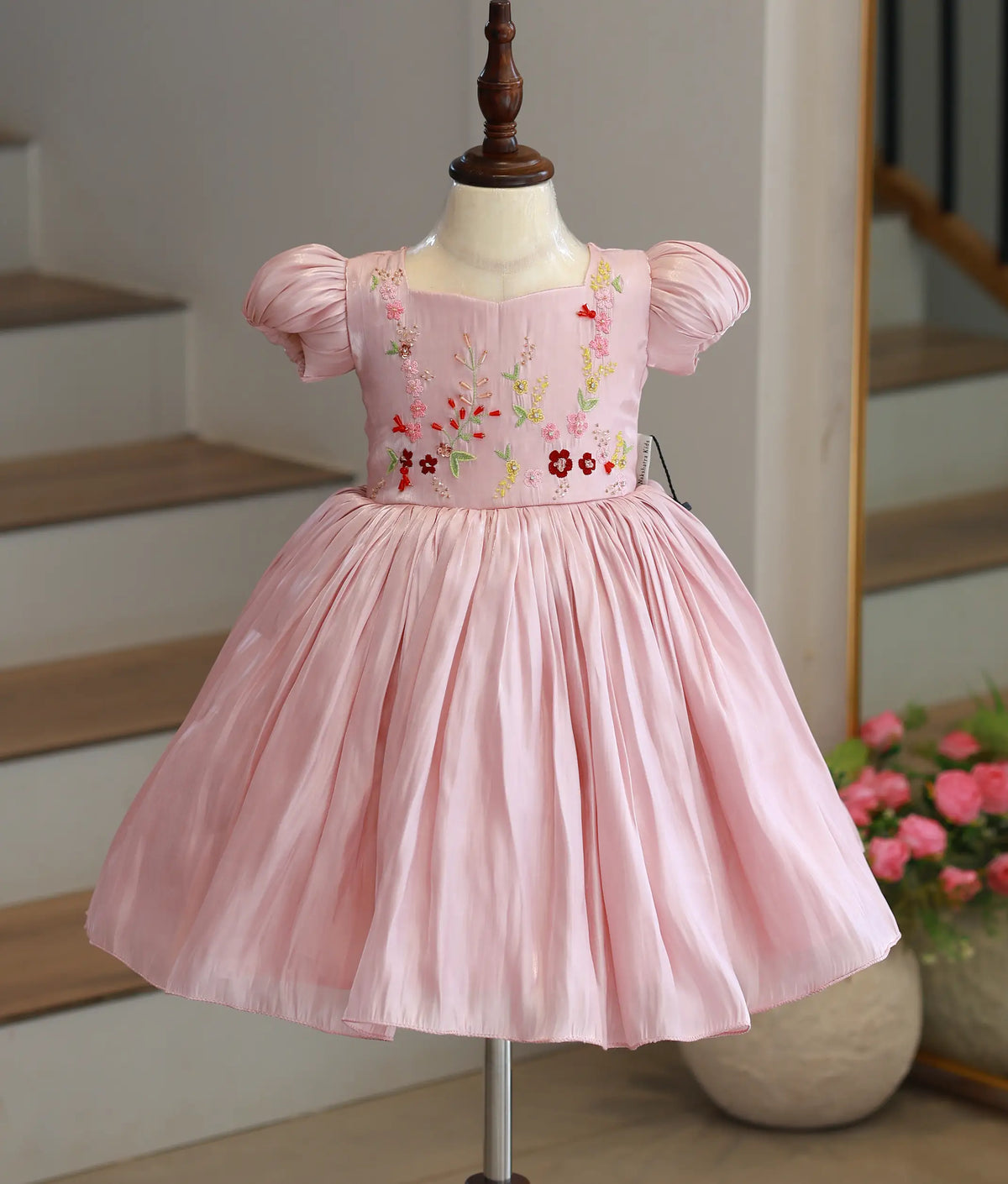 Dusty Rose Laser Organza Handworked Birthday Frock for Baby Girl [6540]