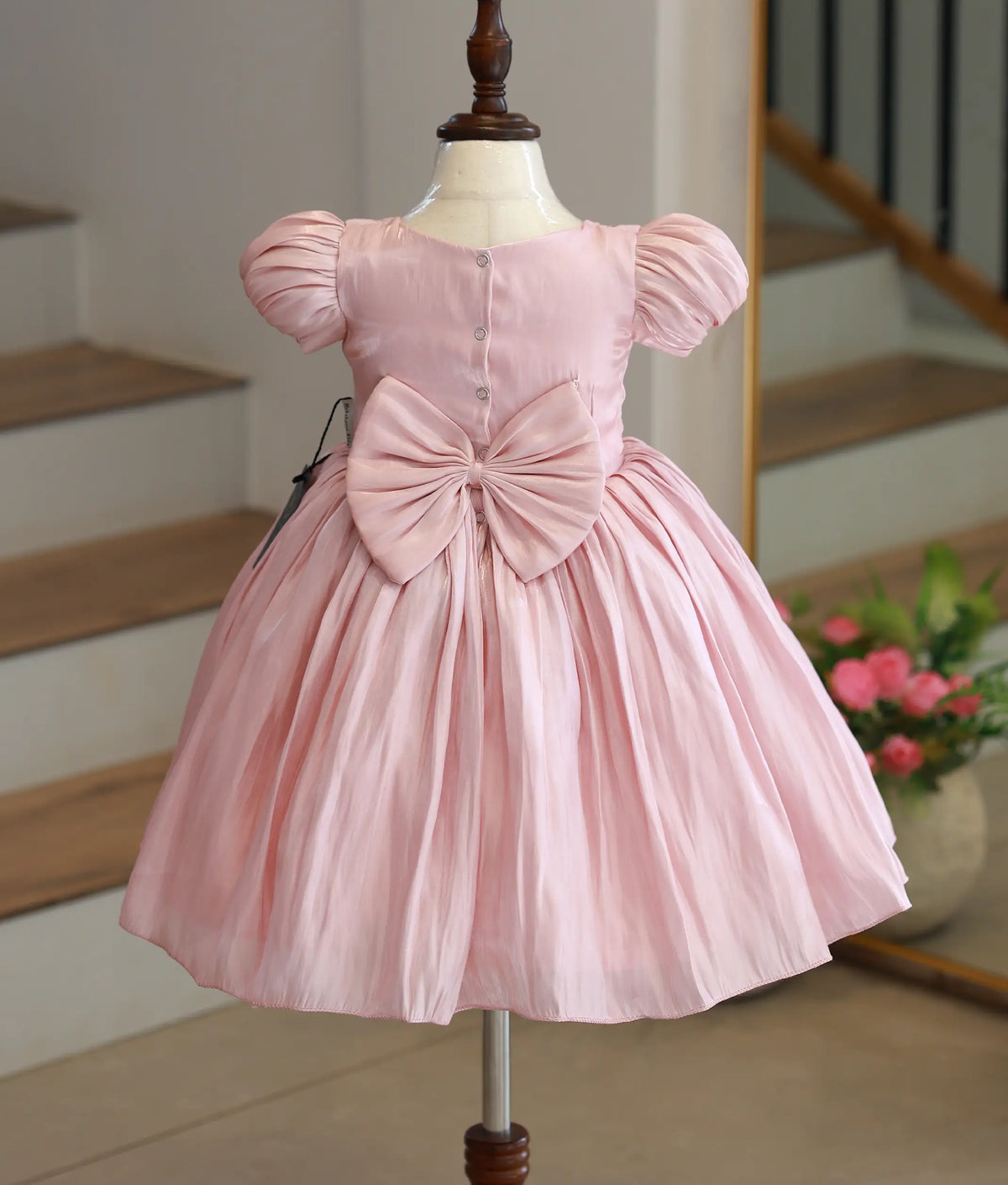 Dusty Rose Laser Organza Handworked Birthday Frock for Baby Girl [6540]