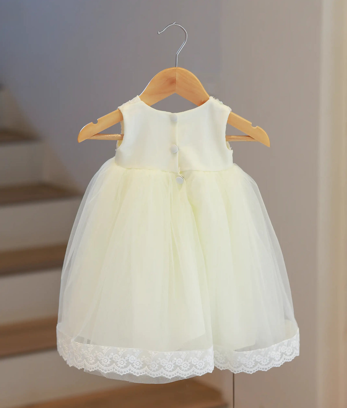 Off-White Tulle Net Handworked Baptism Gown For Baby Girl [6541]