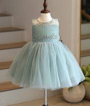 Pastel Green Tulle Net Handworked Birthday Frock for Baby Girl [6542]